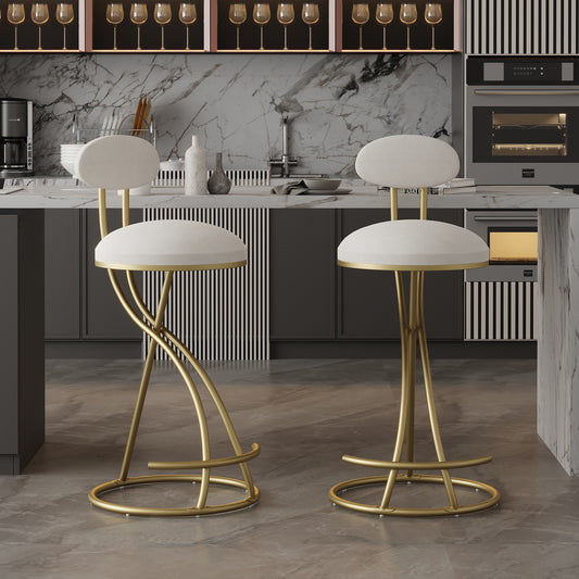 Cream velvet bar stool with gold metal legs