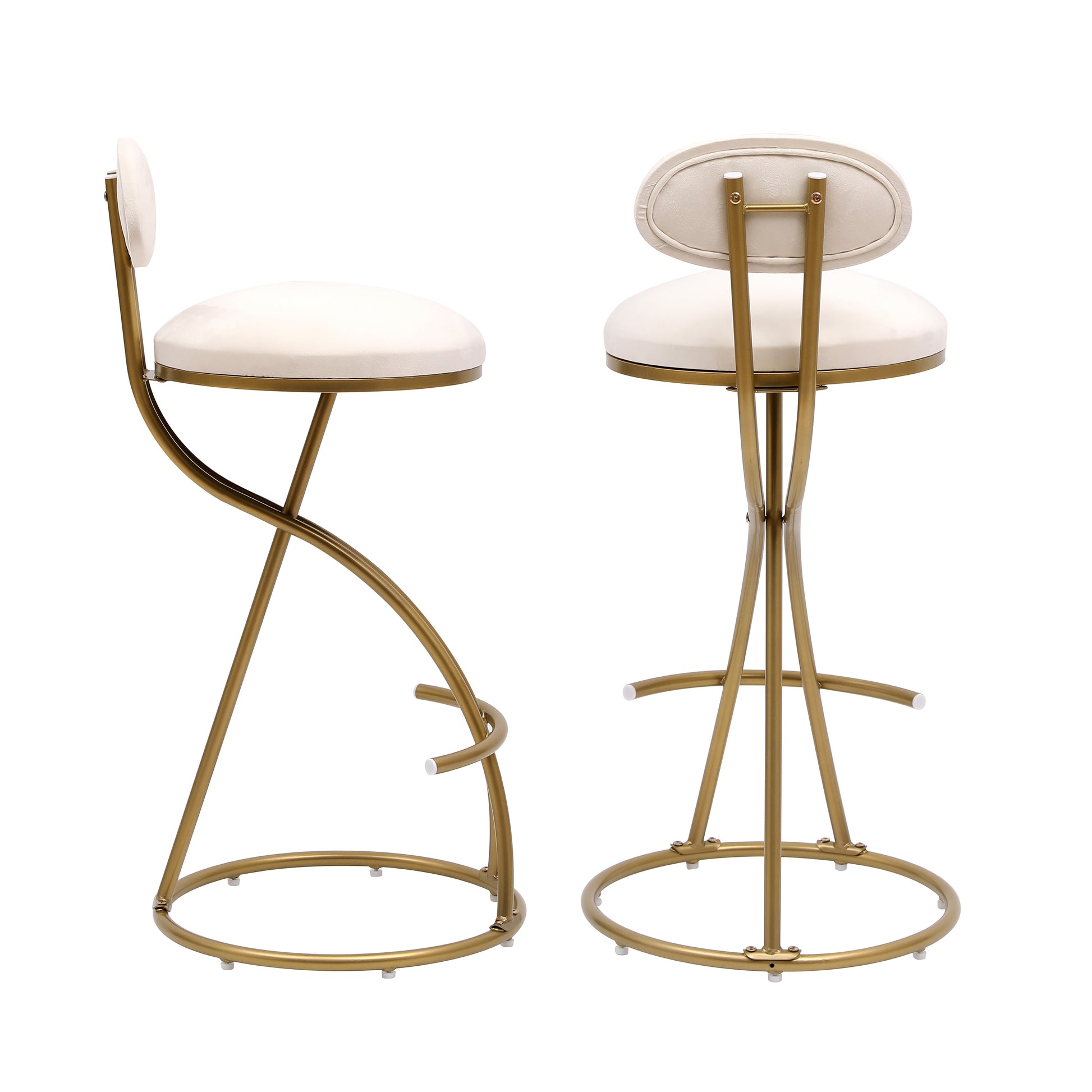 Cream velvet bar stool with gold metal frame and oval back