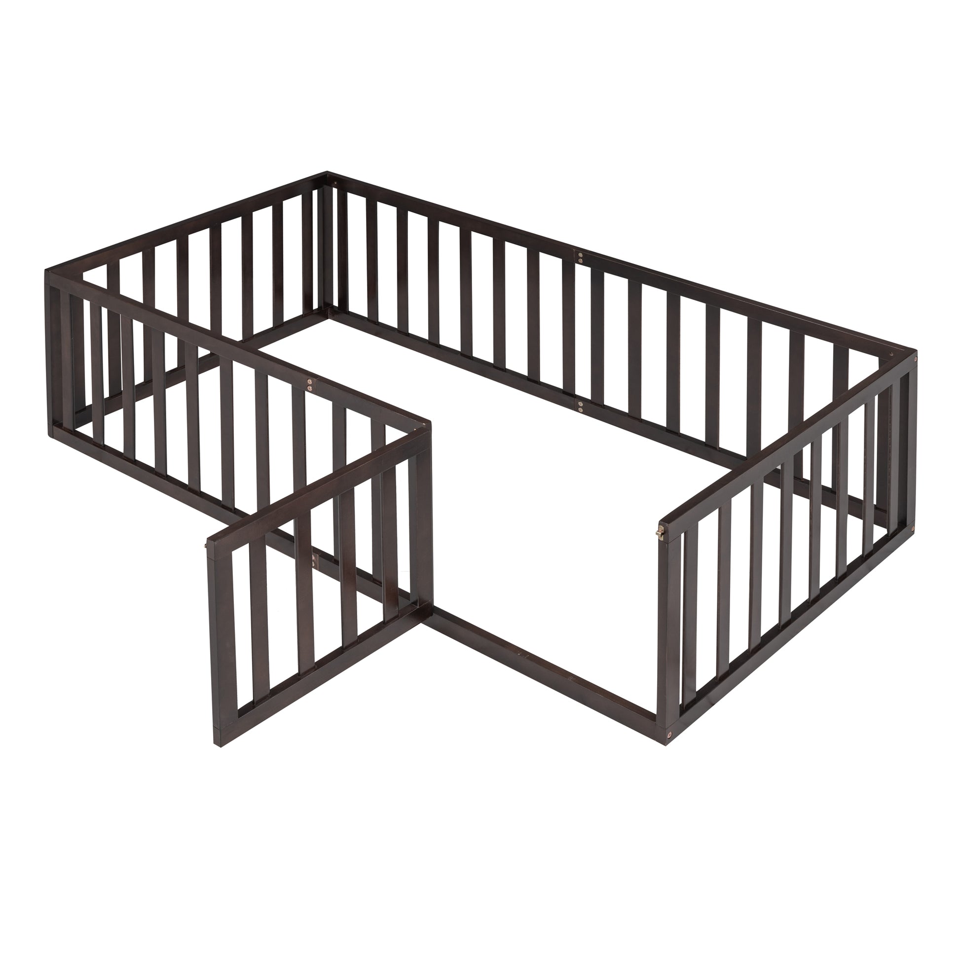 Dark brown wooden baby playpen with gate