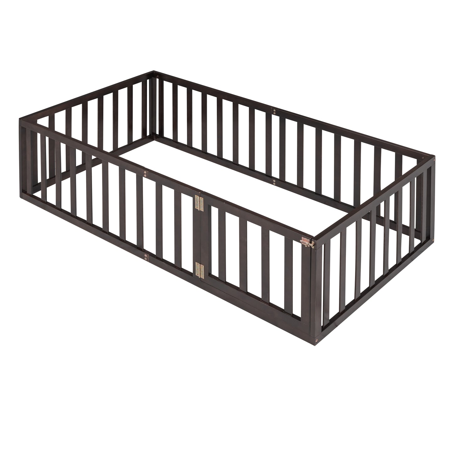 Dark brown wooden pet playpen with dual doors for easy access
