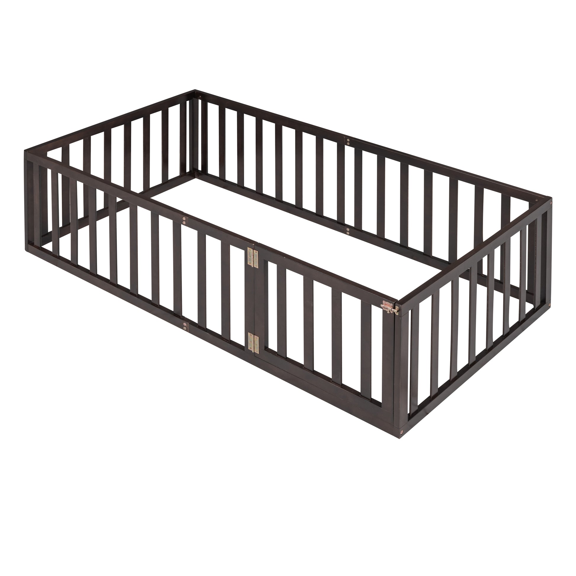 Dark brown wooden pet playpen with dual doors for easy access