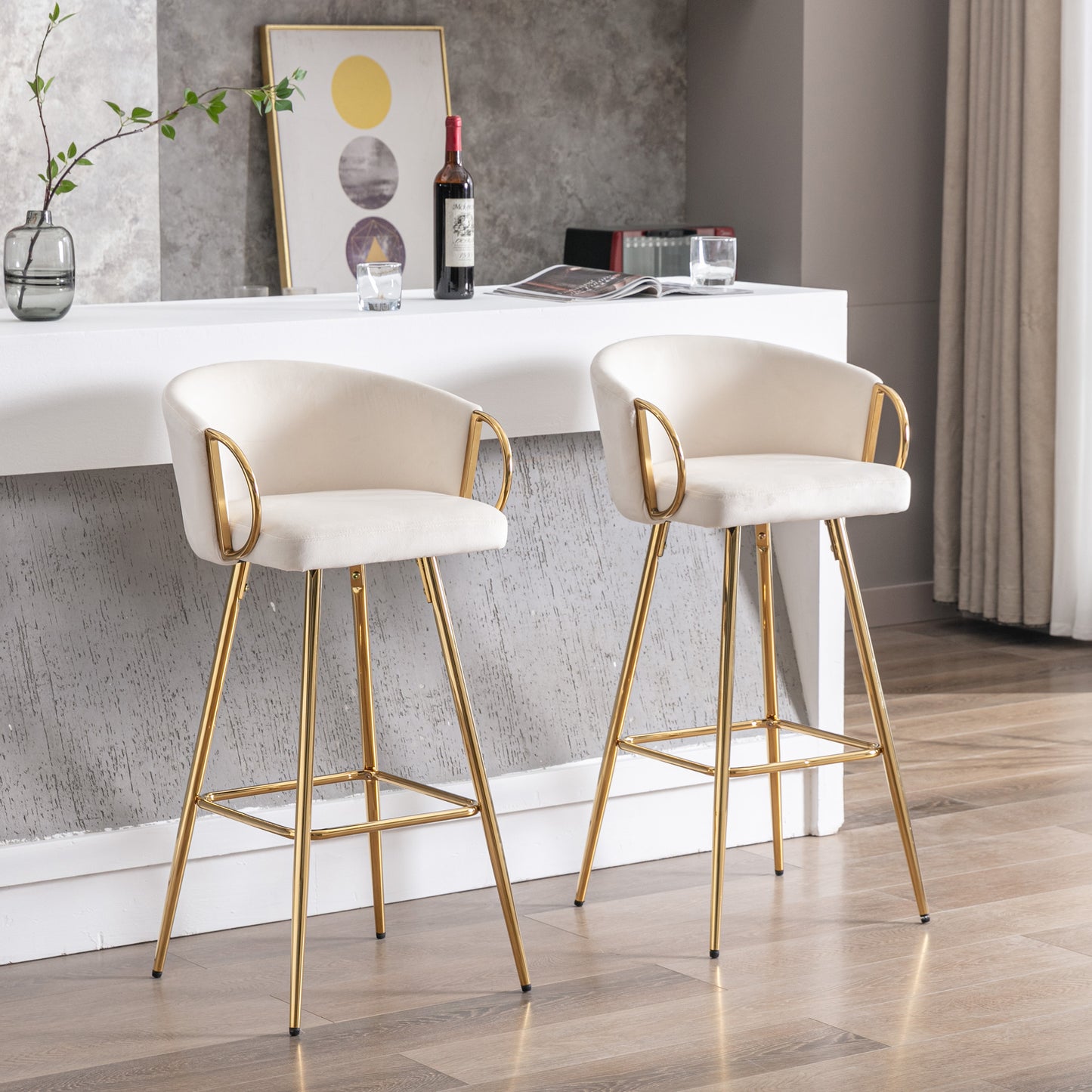 Cream velvet bar stool with gold legs