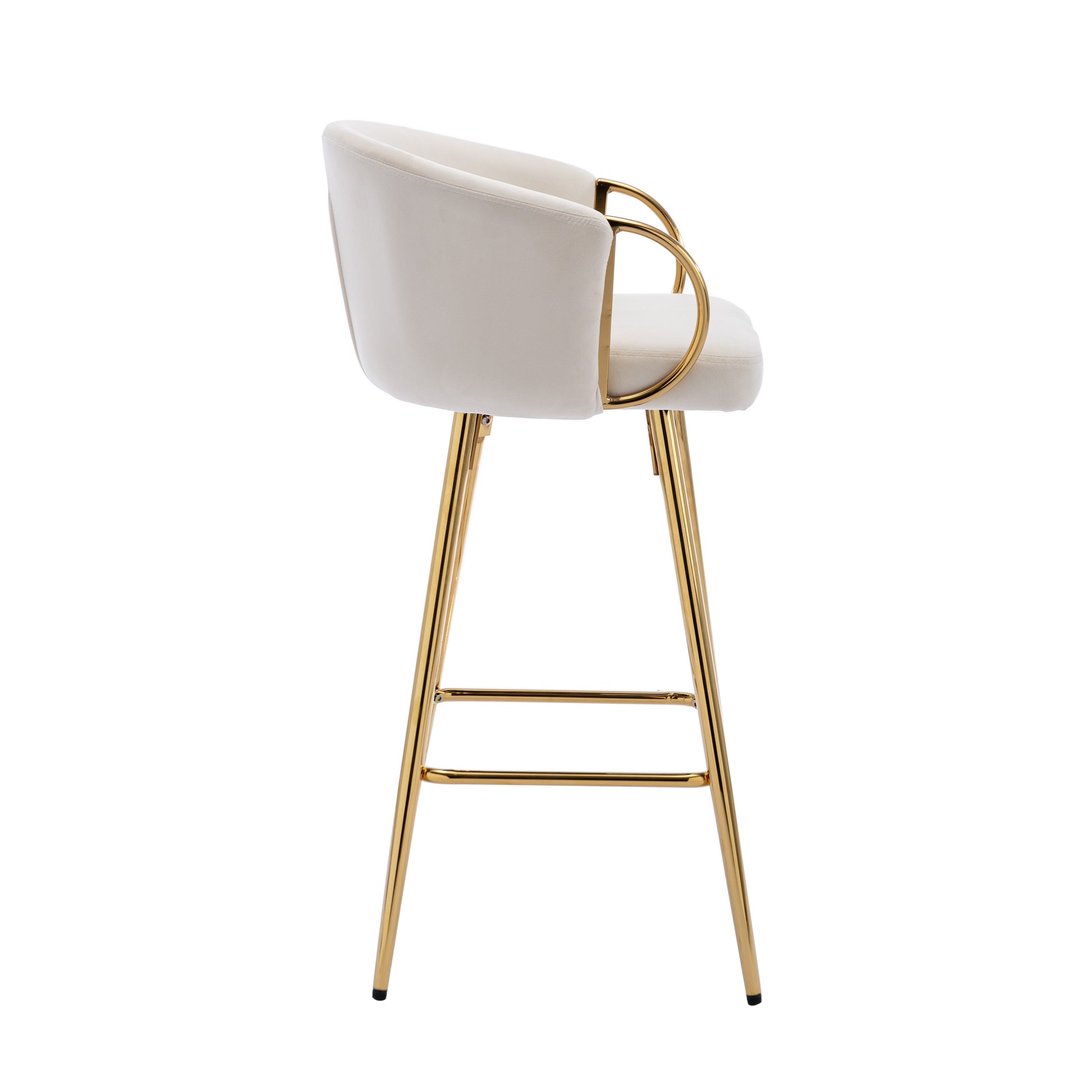 Cream velvet bar stool with gold metal legs and arms