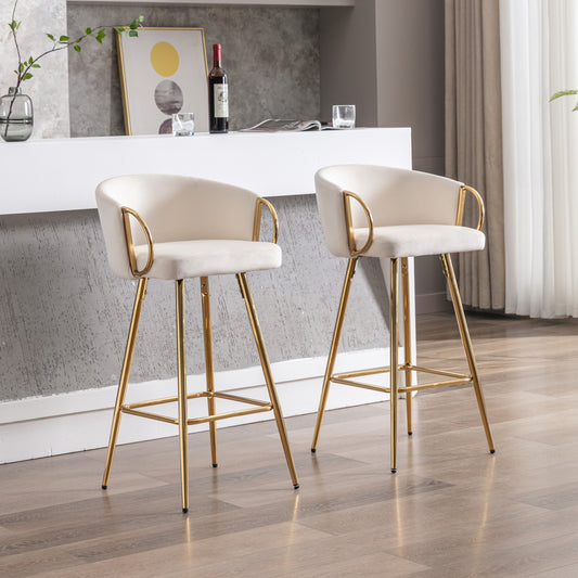 Cream velvet bar stools with gold legs and arms