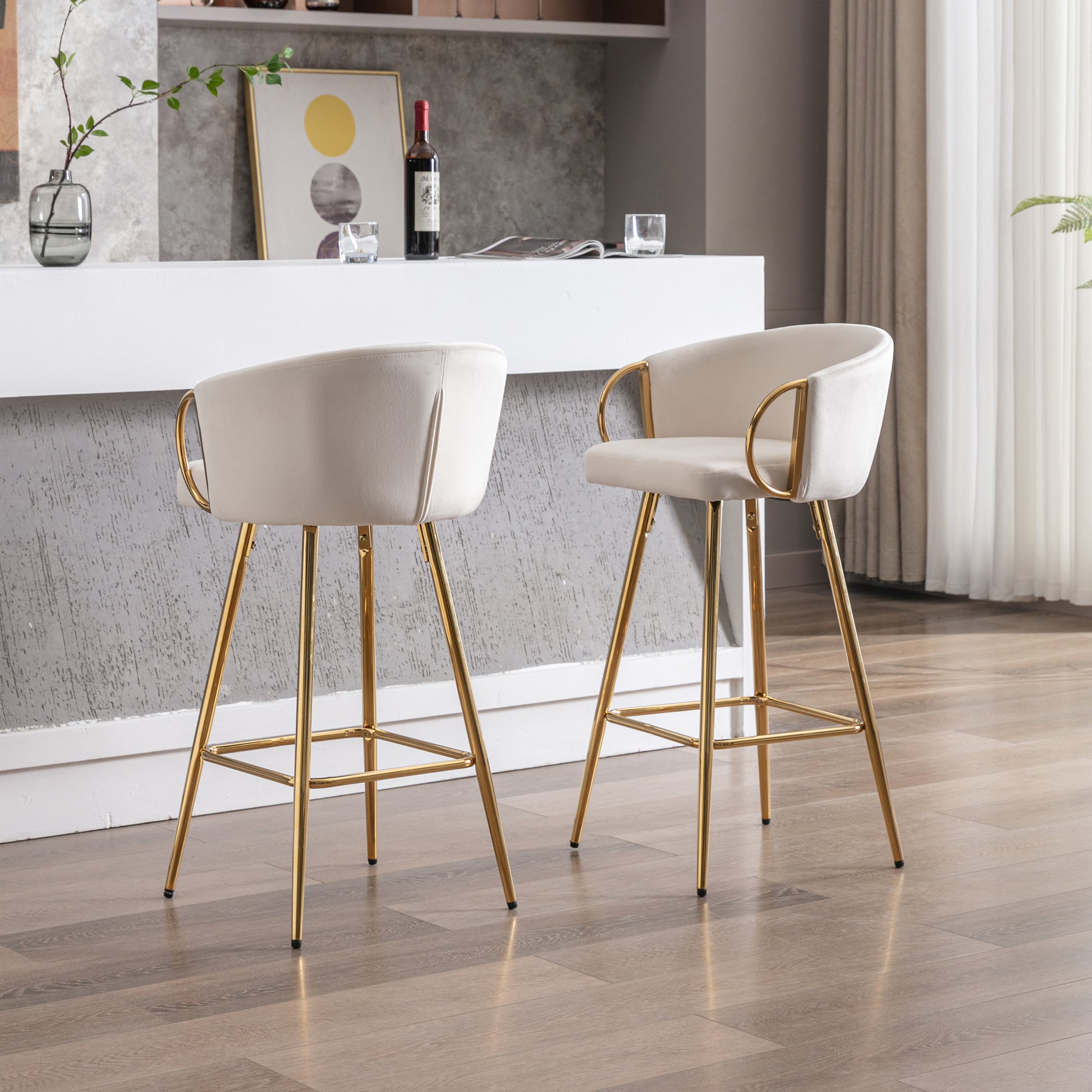 Cream velvet bar stool with gold legs