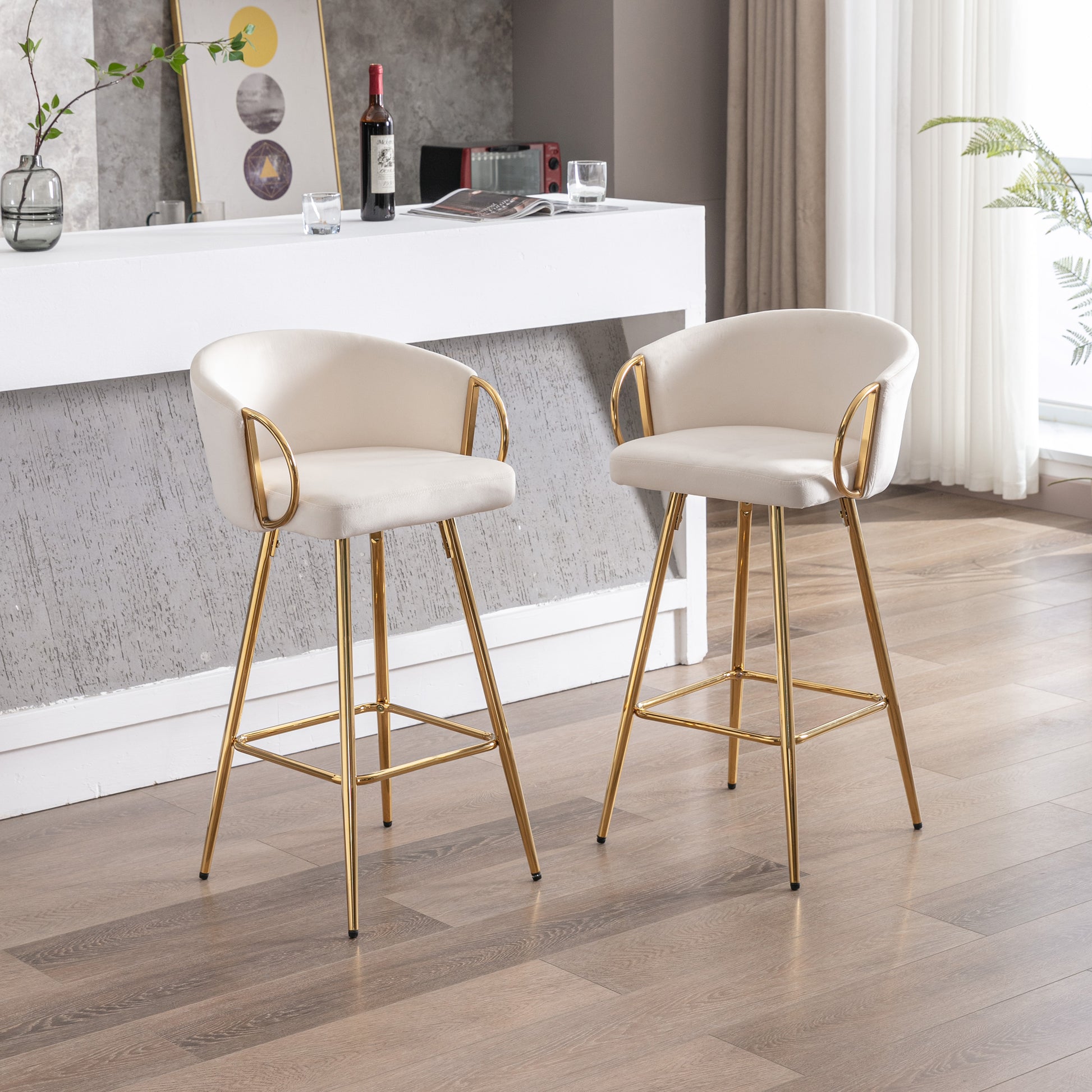 Cream velvet bar stool with gold legs
