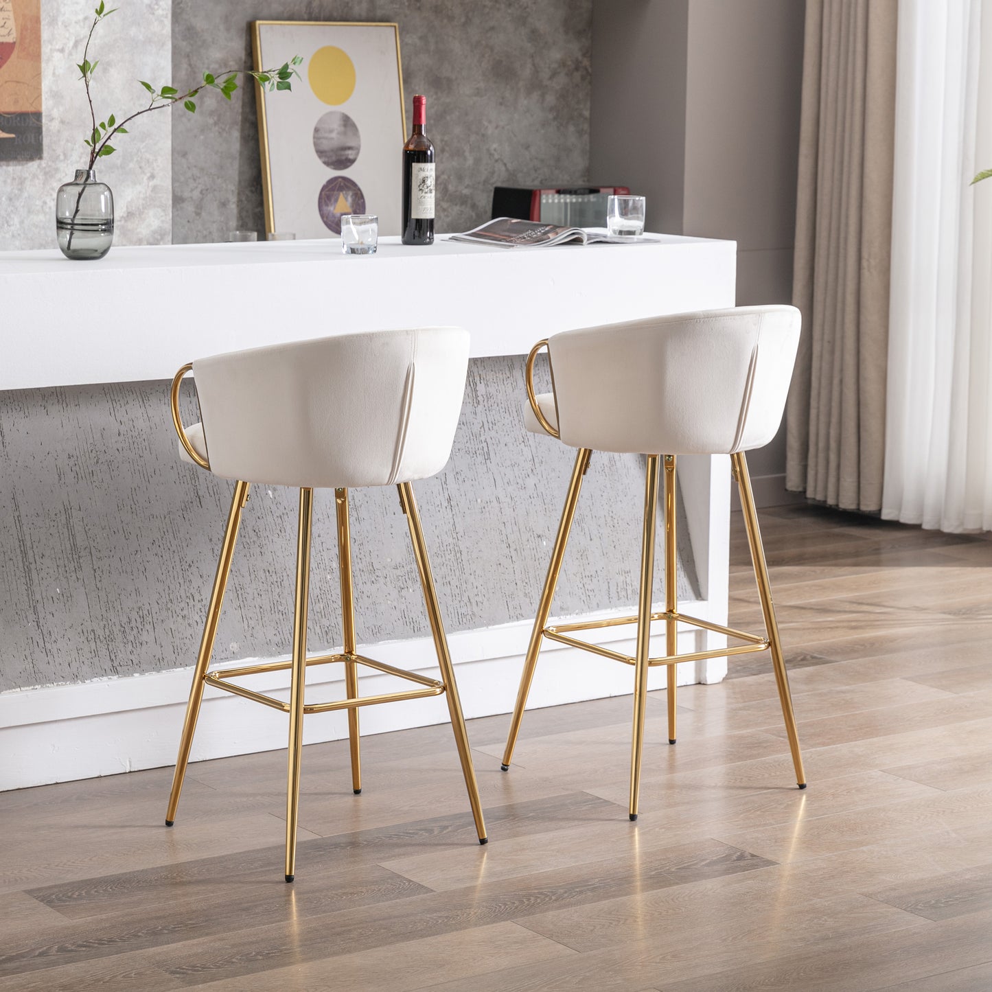 Cream velvet bar stool with gold legs