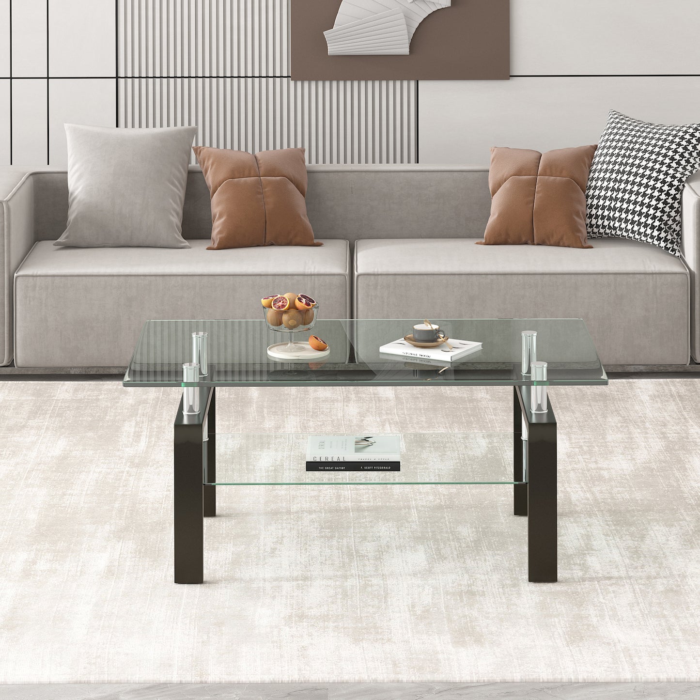 Stylish Tempered Glass Coffee Table with Two Layers