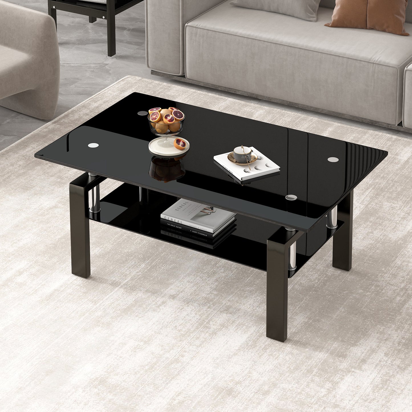 Stylish Tempered Glass Coffee Table with 2 Layers for Modern Living Spaces