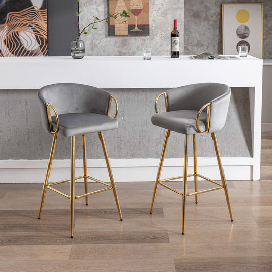 Elegant grey velvet bar stools with gold legs