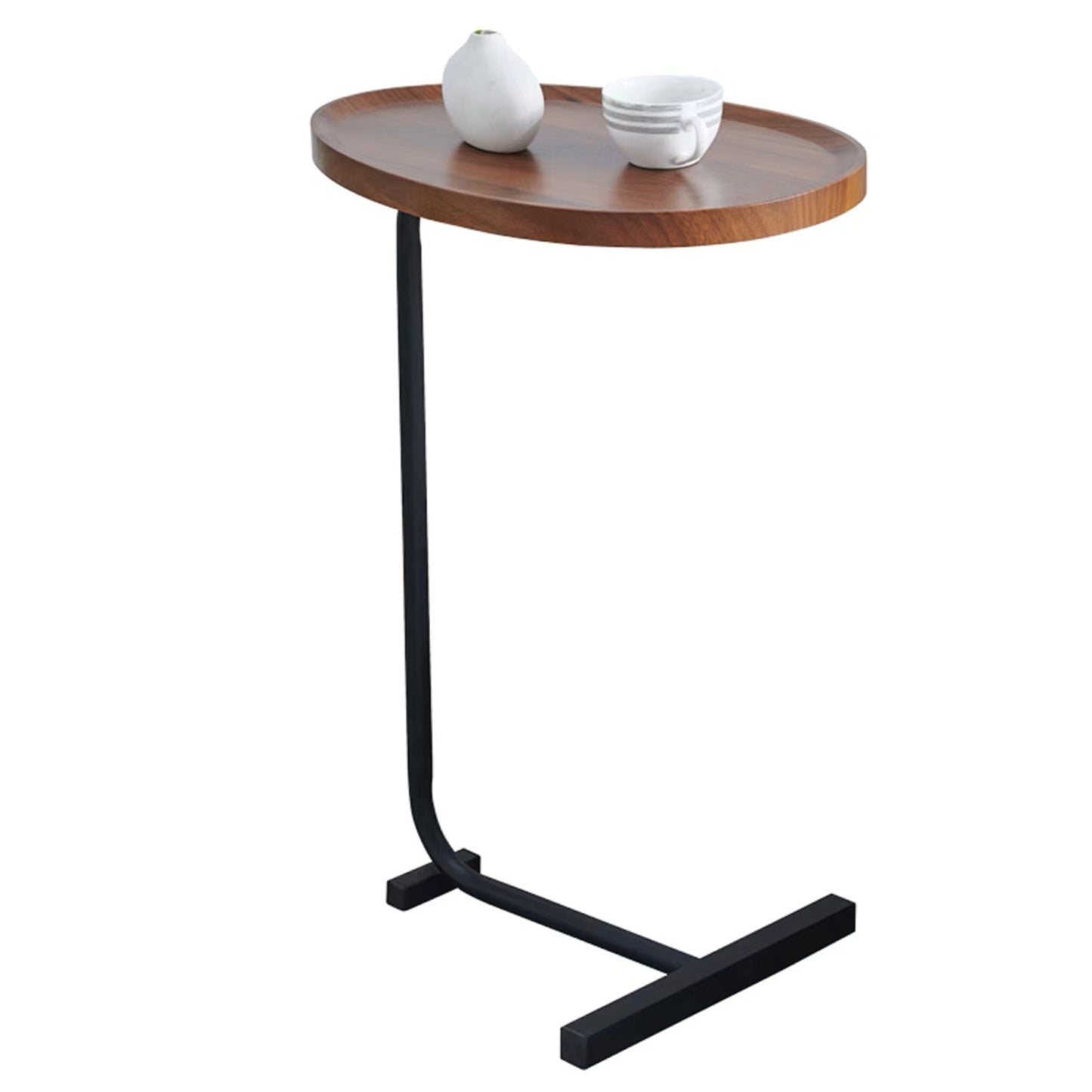 Compact Brown C-shaped Side Table for Small Spaces