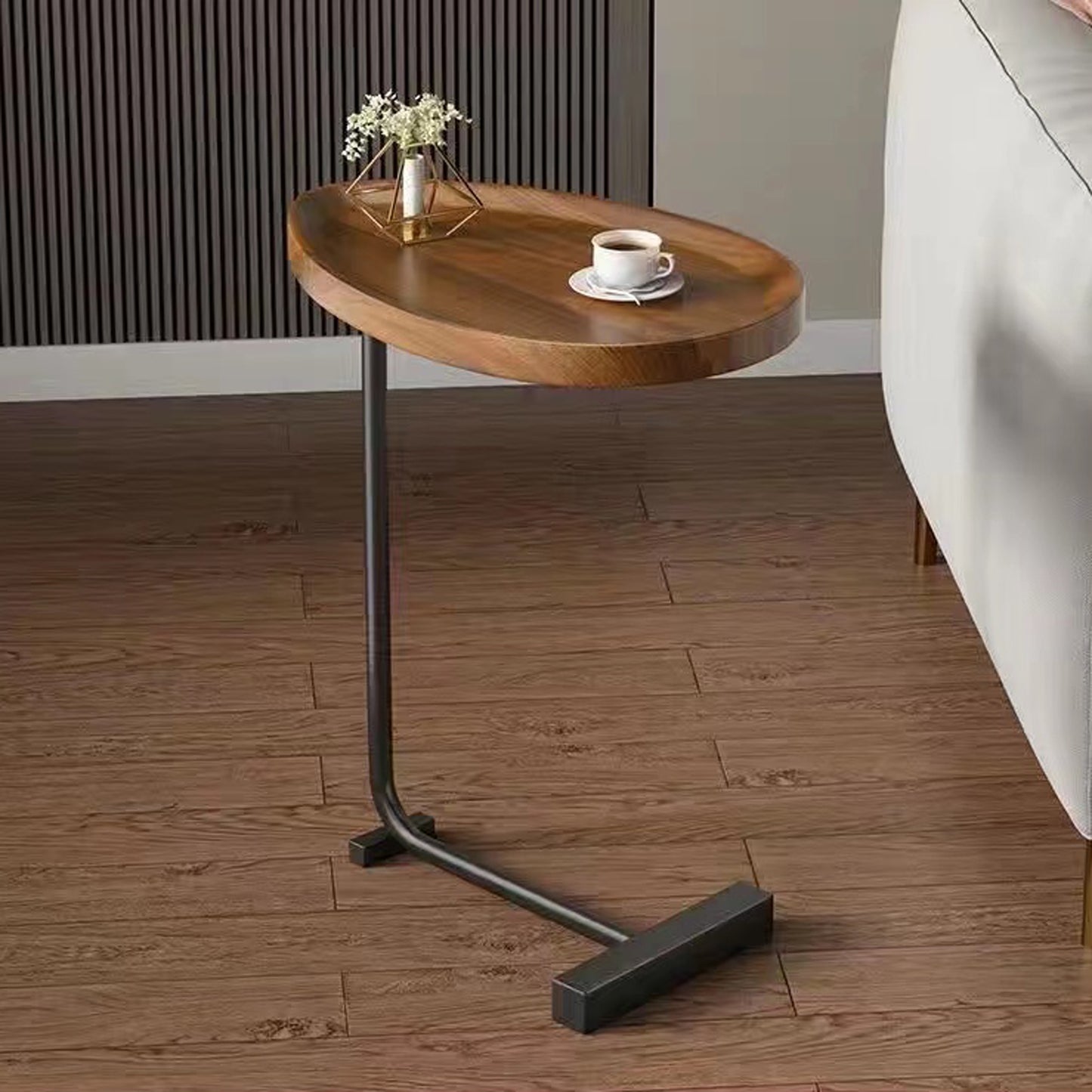 Compact Brown C-shaped Side Table for Small Spaces