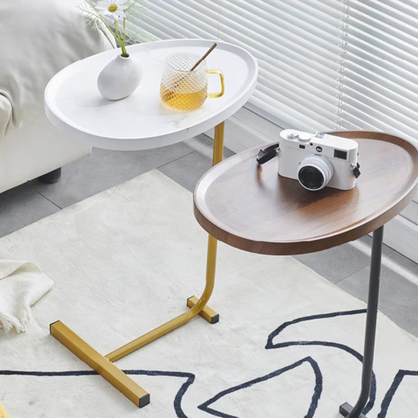 Compact Brown C-shaped Side Table for Small Spaces