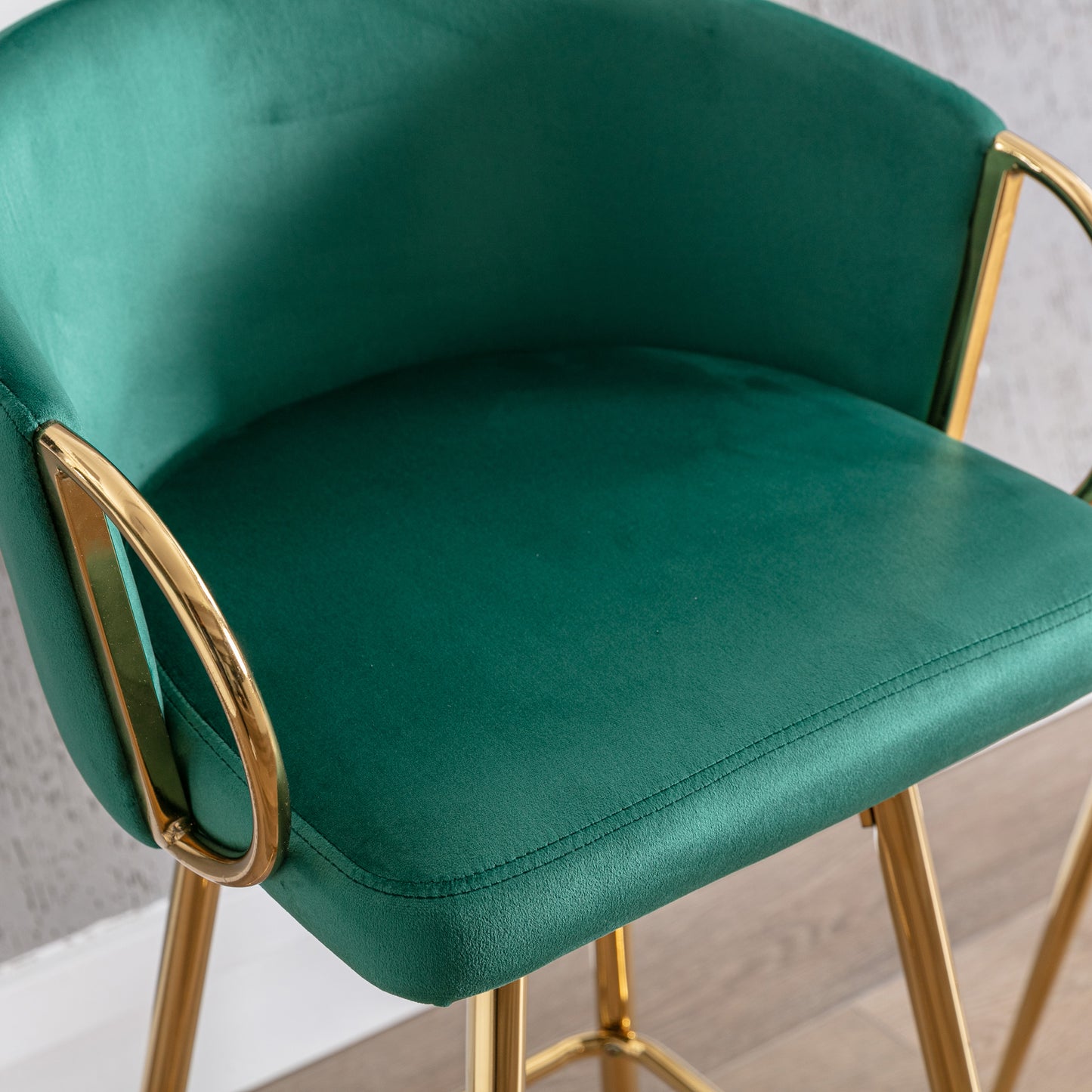 Emerald velvet bar stool with gold metal legs