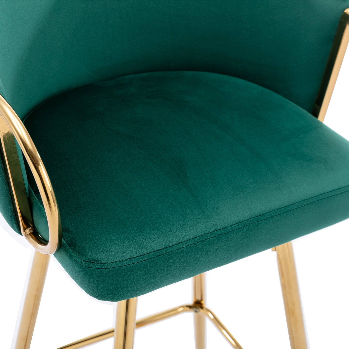 Emerald green velvet bar stool with gold metal legs