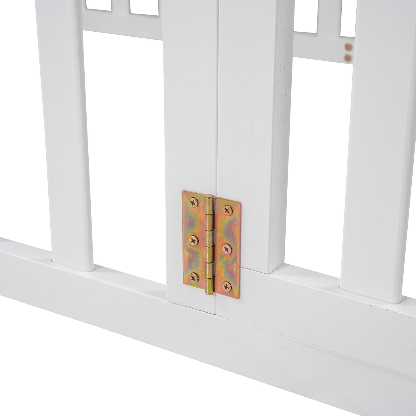 White wooden folding gate hinge detail