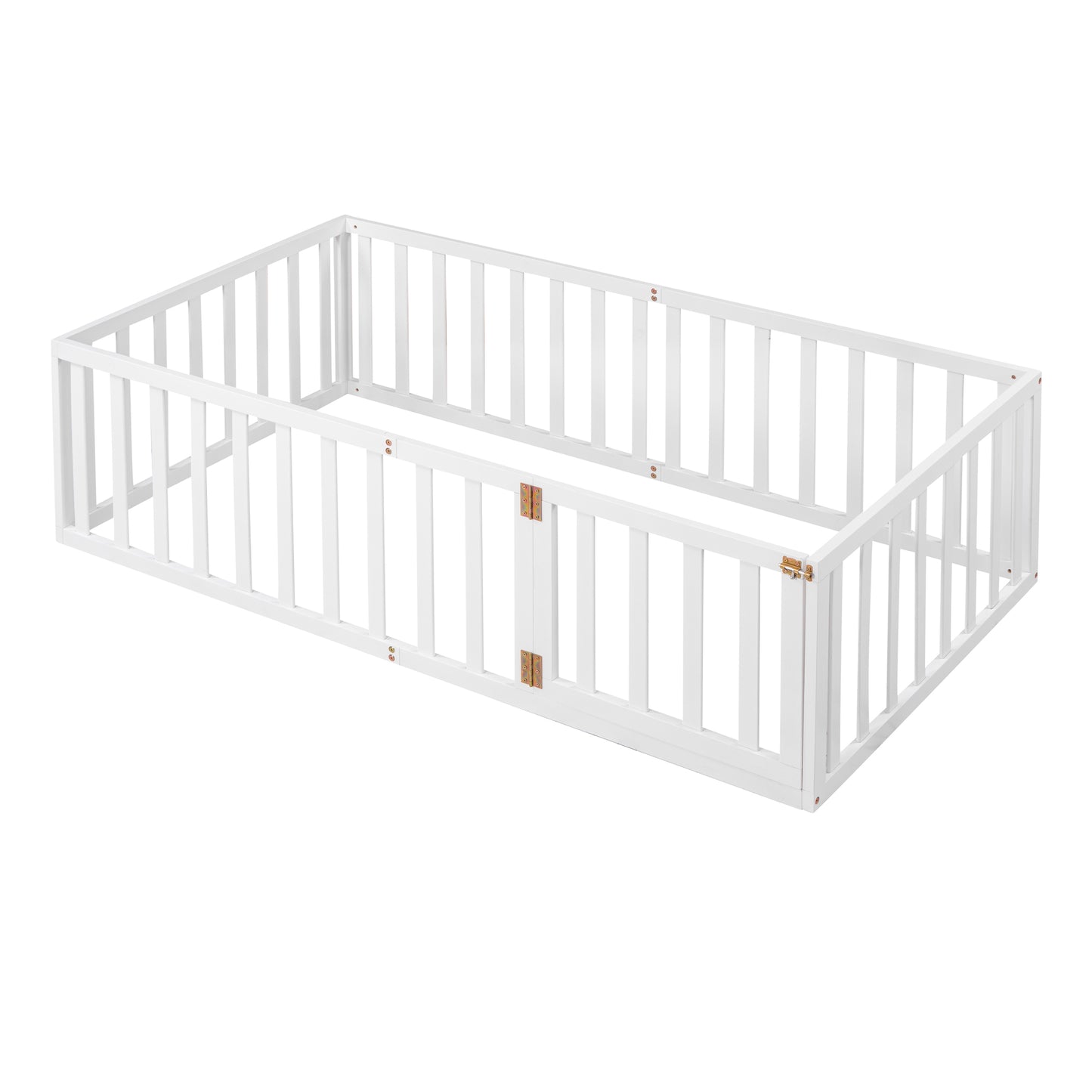 White wooden baby playpen with hinged panels