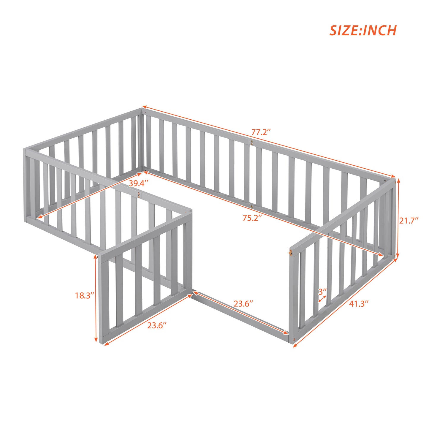 Gray wooden playpen with dimensions  x  for toddler safety