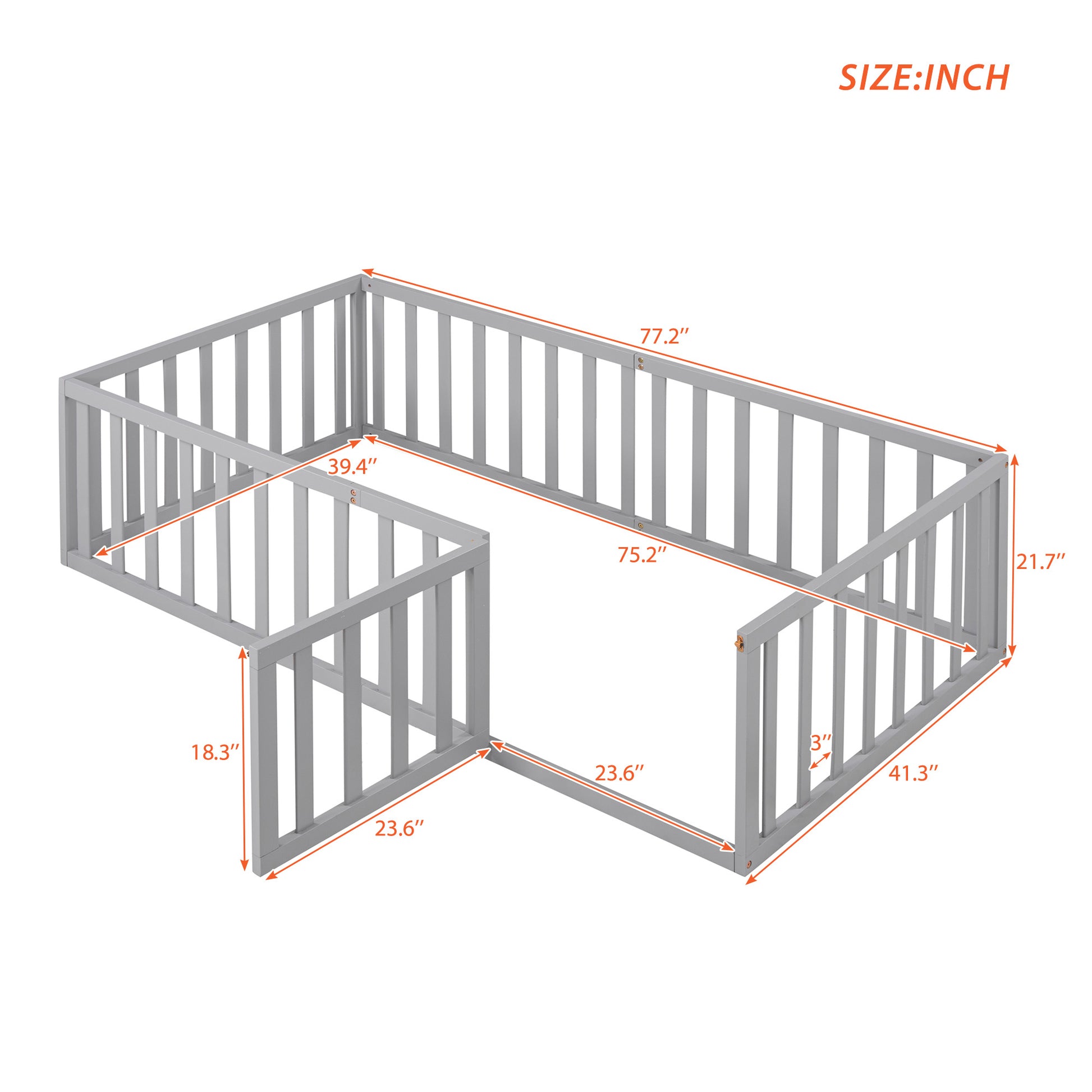 Gray wooden playpen with dimensions  x  for toddler safety