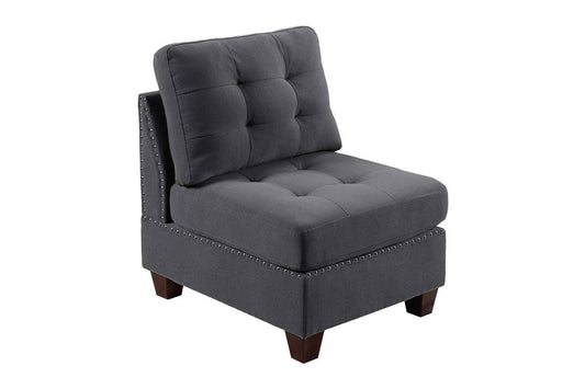 TREATLIFE HOME Armless Chair with Tufted Cushion and Nailheads, Modern Design, Grey Linen Like Fabric