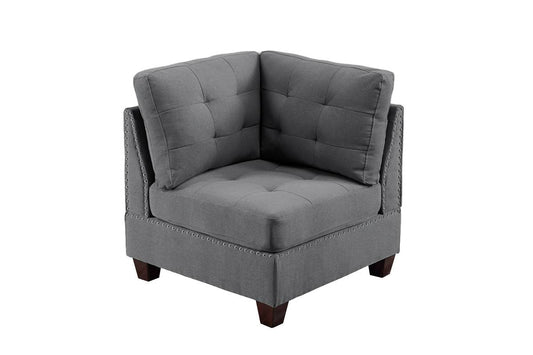 TREATLIFE HOME Tufted Corner Wedge Sofa, Grey Linen-Like Fabric with Nailheads, Modern Design with Wooden Legs