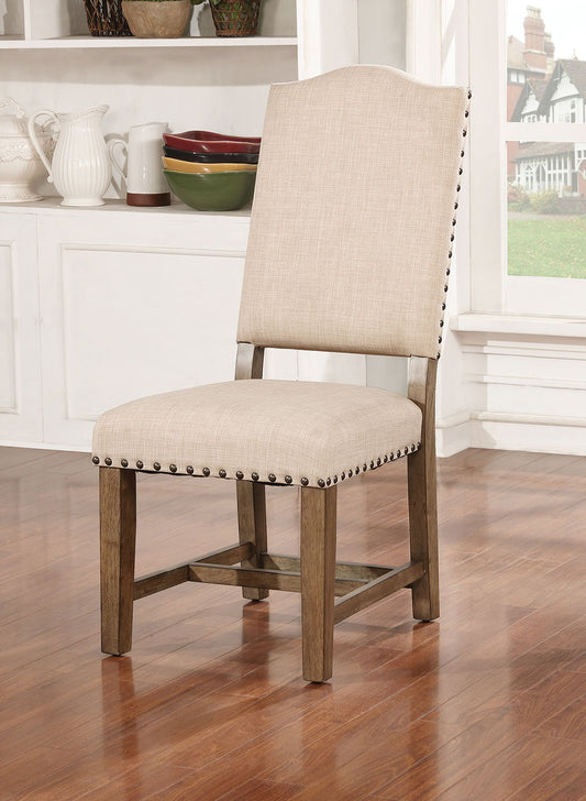 TREATLIFE HOME Rustic 2-Piece Dining Chairs with Upholstered Cushion and Nailhead Trim, Light Oak Finish, Beige Fabric