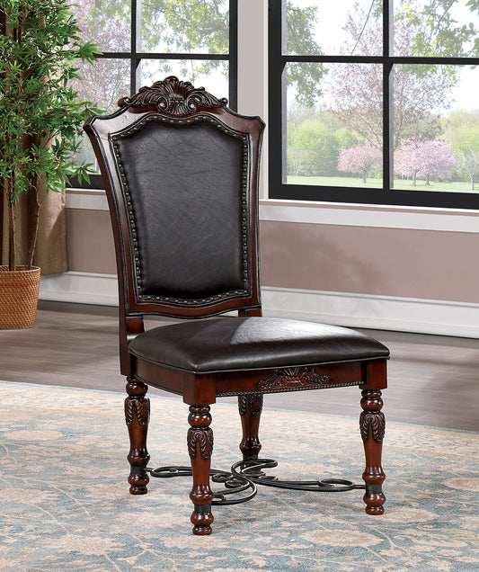 TREATLIFE HOME Set of 2 Traditional Side Chairs with Black Leatherette Seats, Brown Cherry Finish, Solid Wood Construction