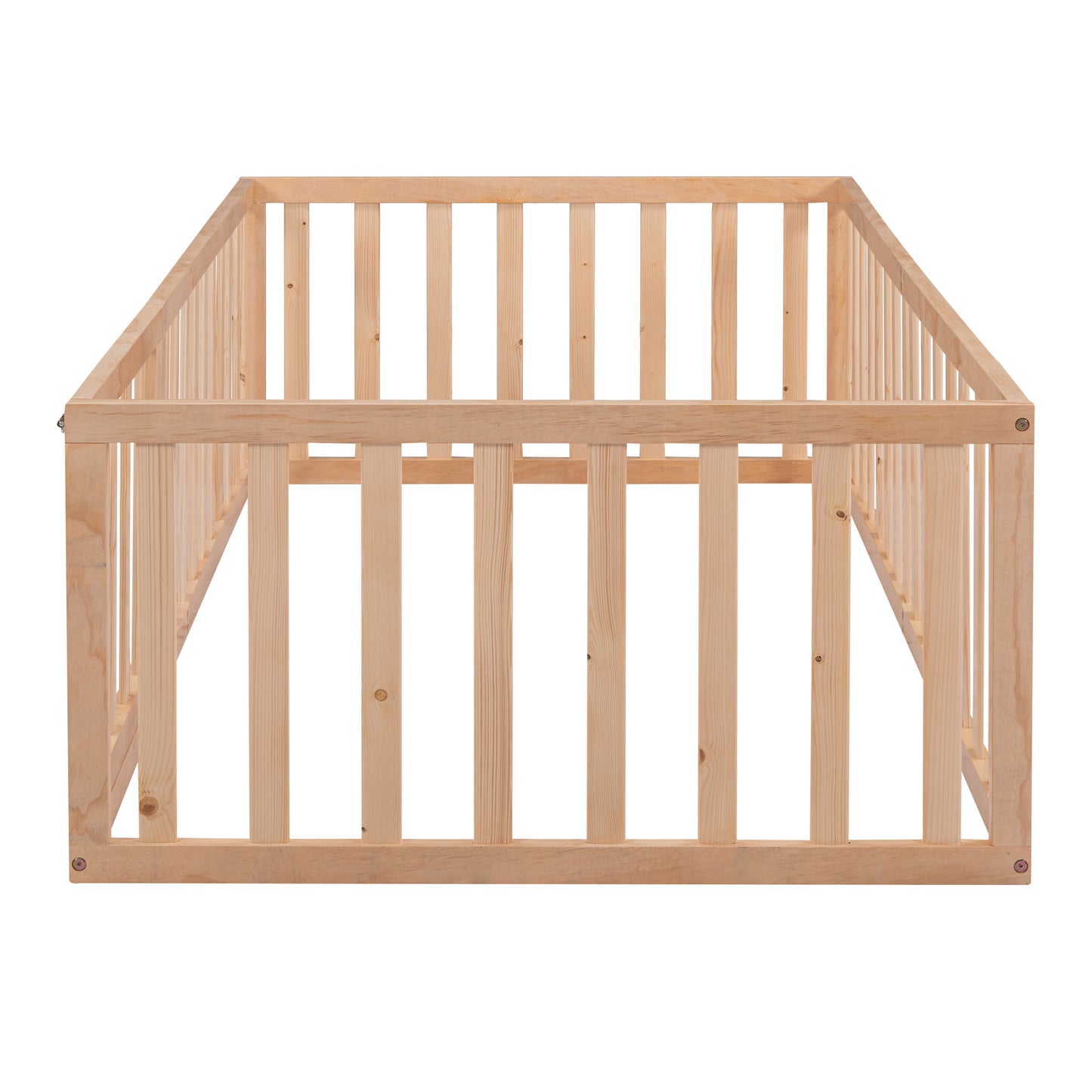 Natural pine wood playpen with vertical slats