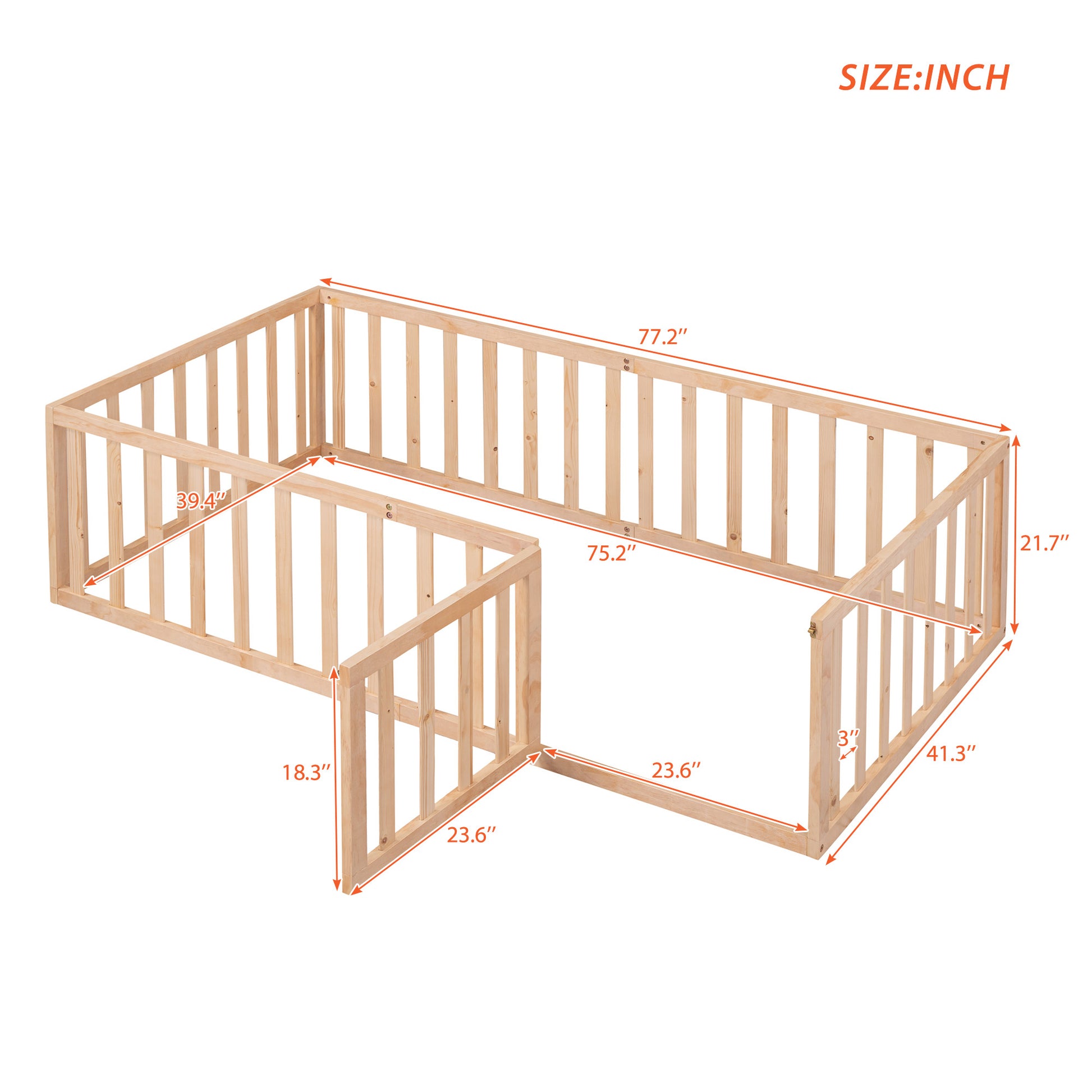 Natural wood baby playpen with dimensions  x