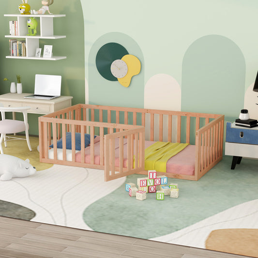 Natural wood convertible crib with adjustable rail for nursery safety