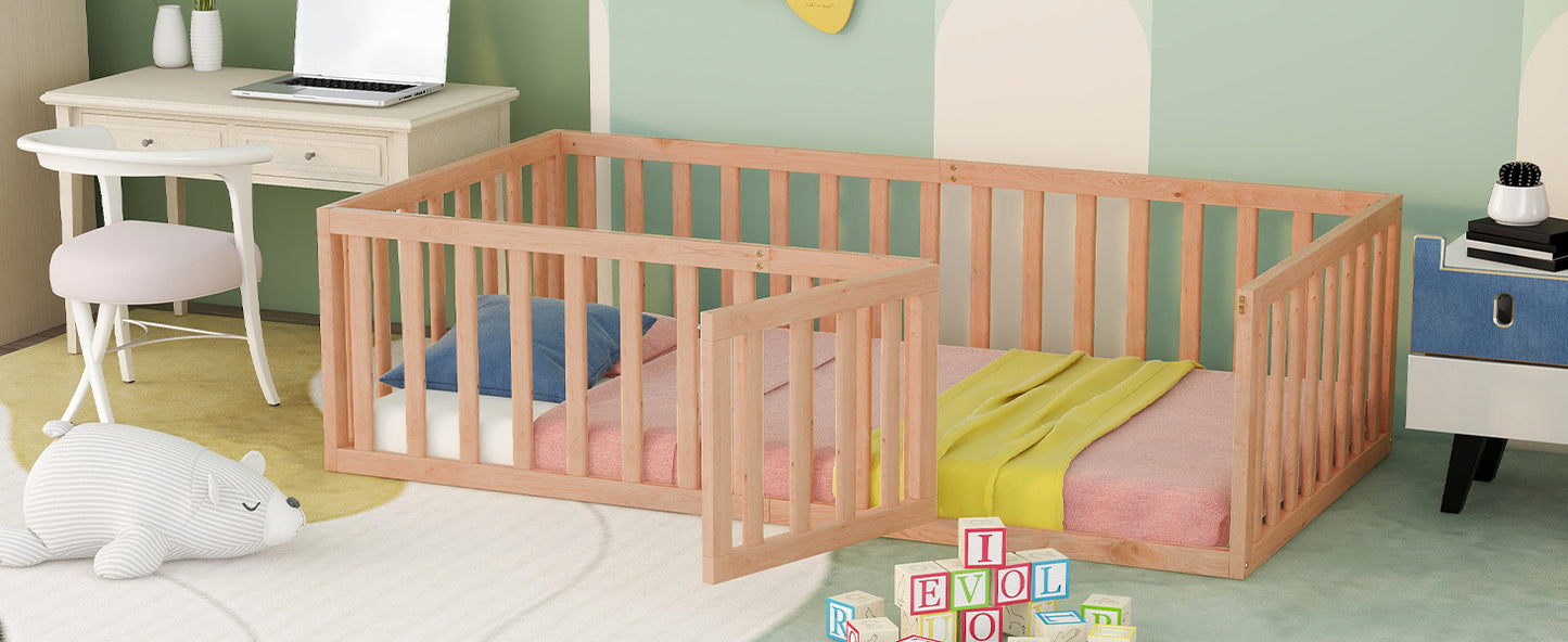Natural wood convertible crib with adjustable side rail