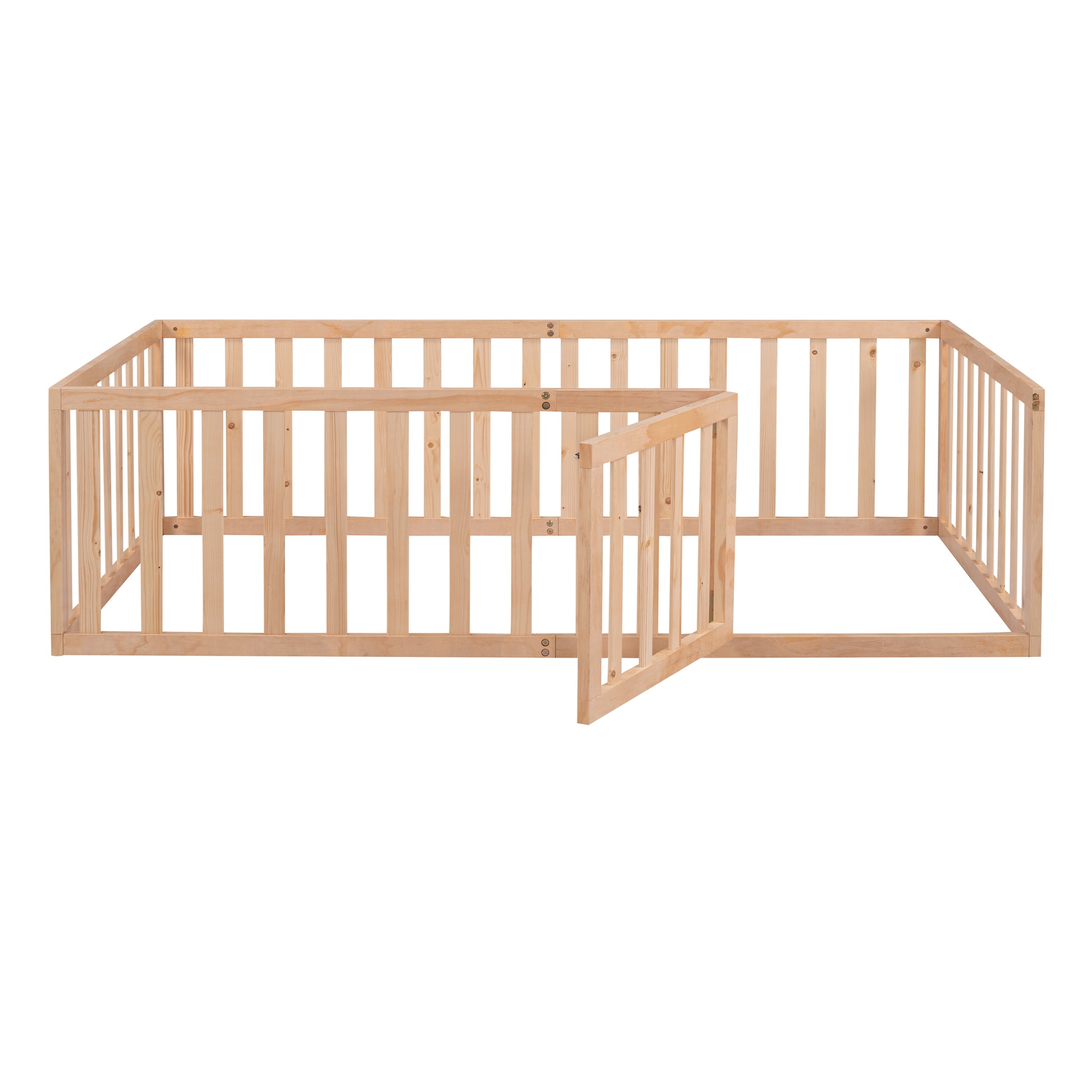Natural wood baby playpen with hinged gate