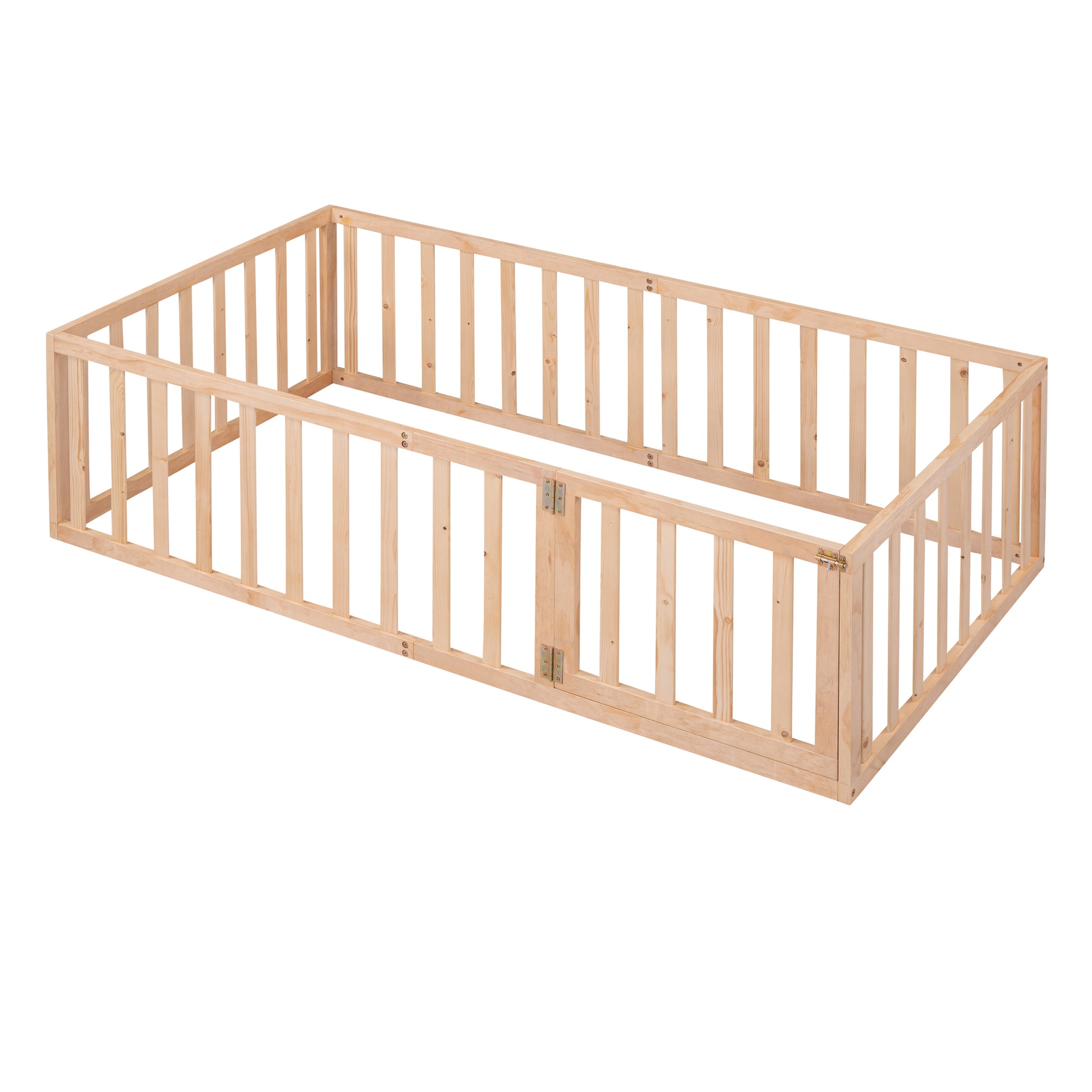 Natural wood playpen with hinged gate