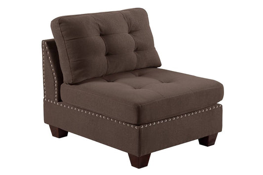 TREATLIFE HOME Contemporary Armless Chair with Tufted Cushion and Nailheads, Black Coffee Linen Fabric, Ideal for Living Room
