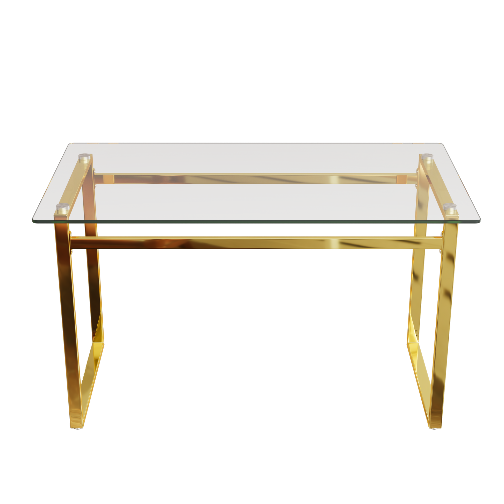 Clear glass coffee table with polished gold frame