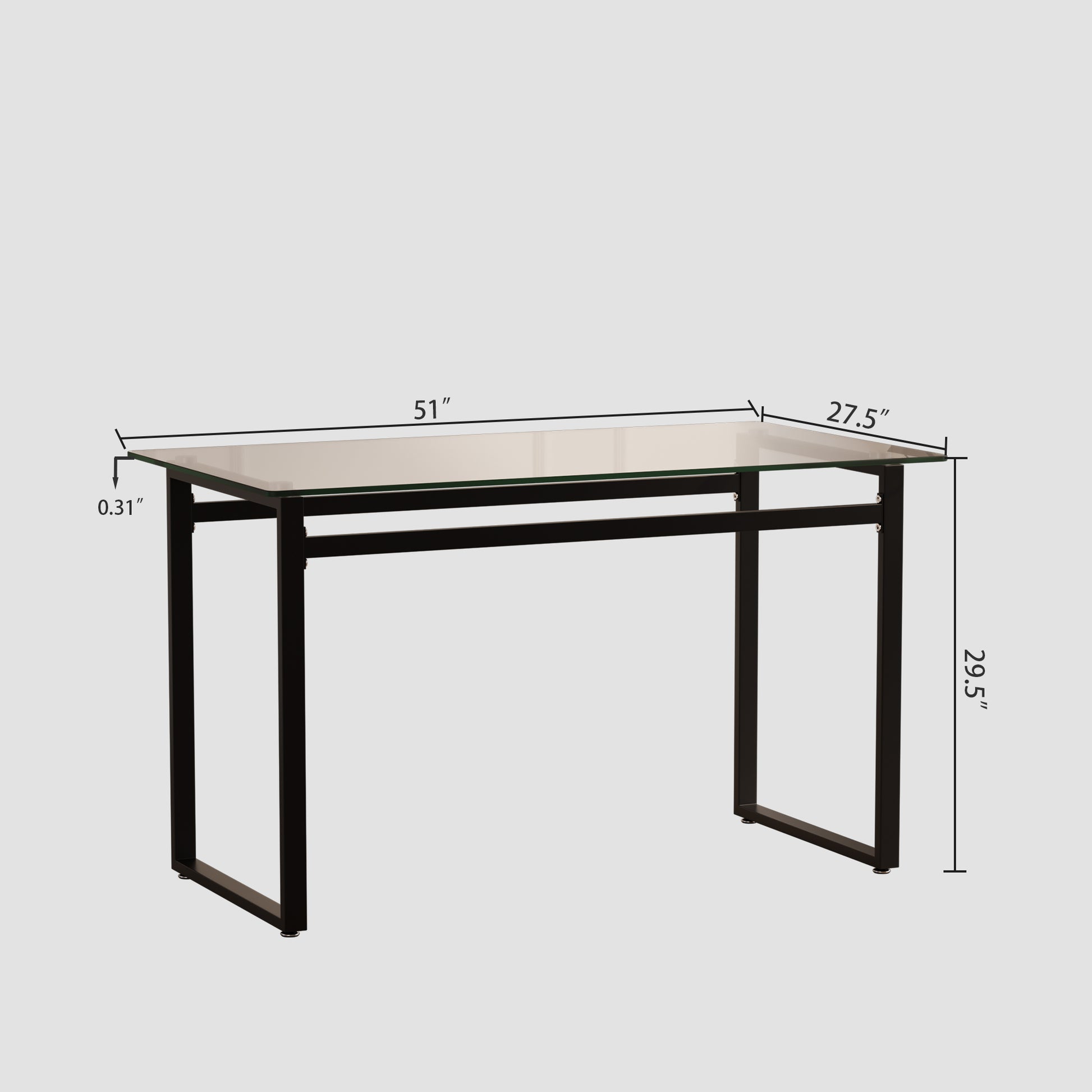 Modern glass top desk with black metal legs ideal for home office use
