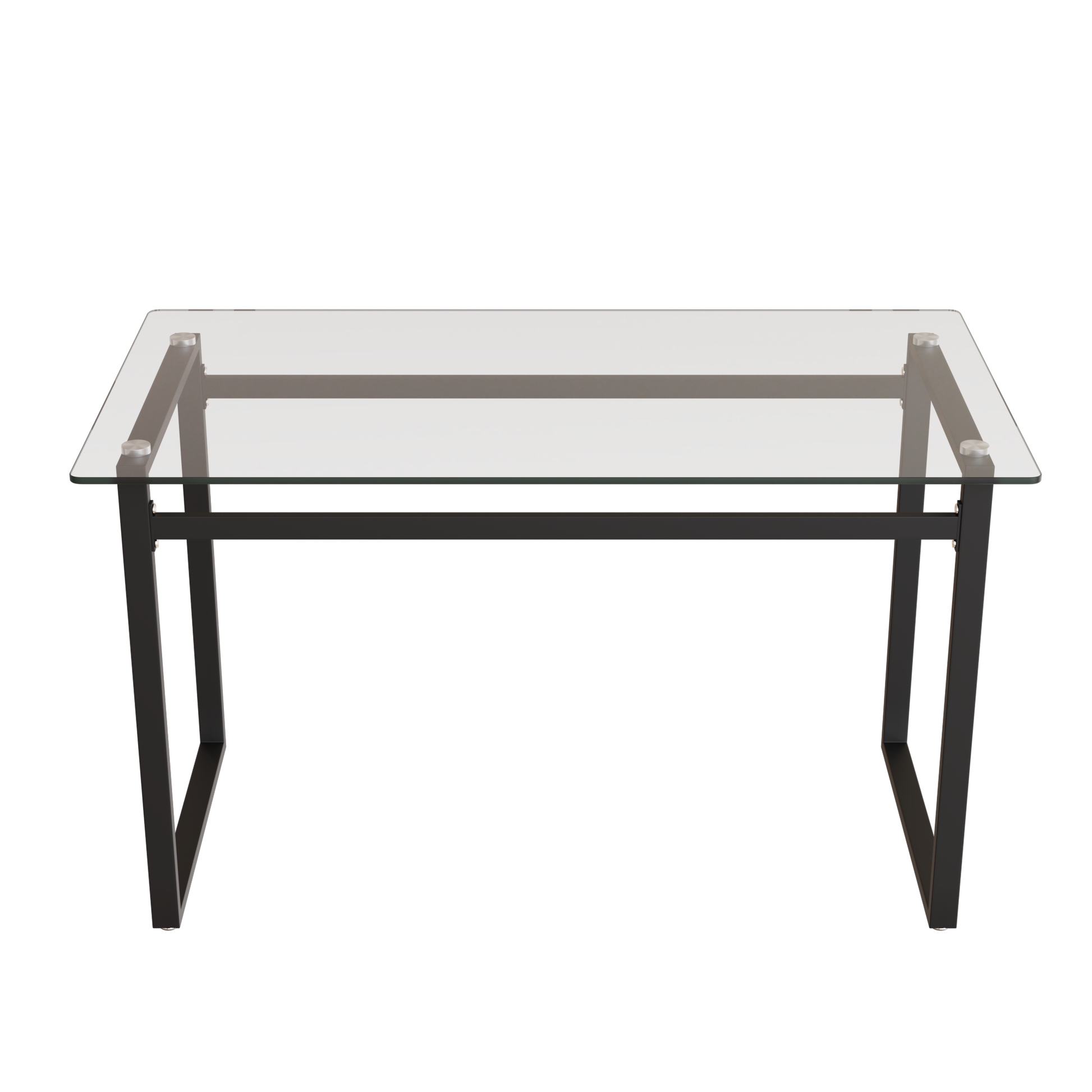 Rectangular glass desk with modern black metal frame