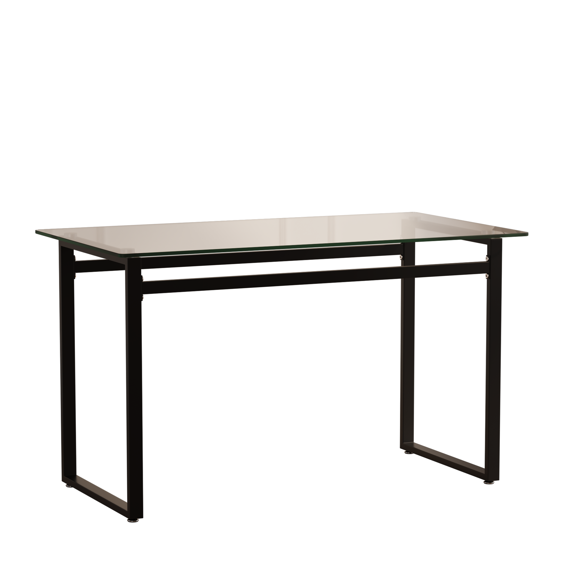 Minimalist glass top desk with black metal frame