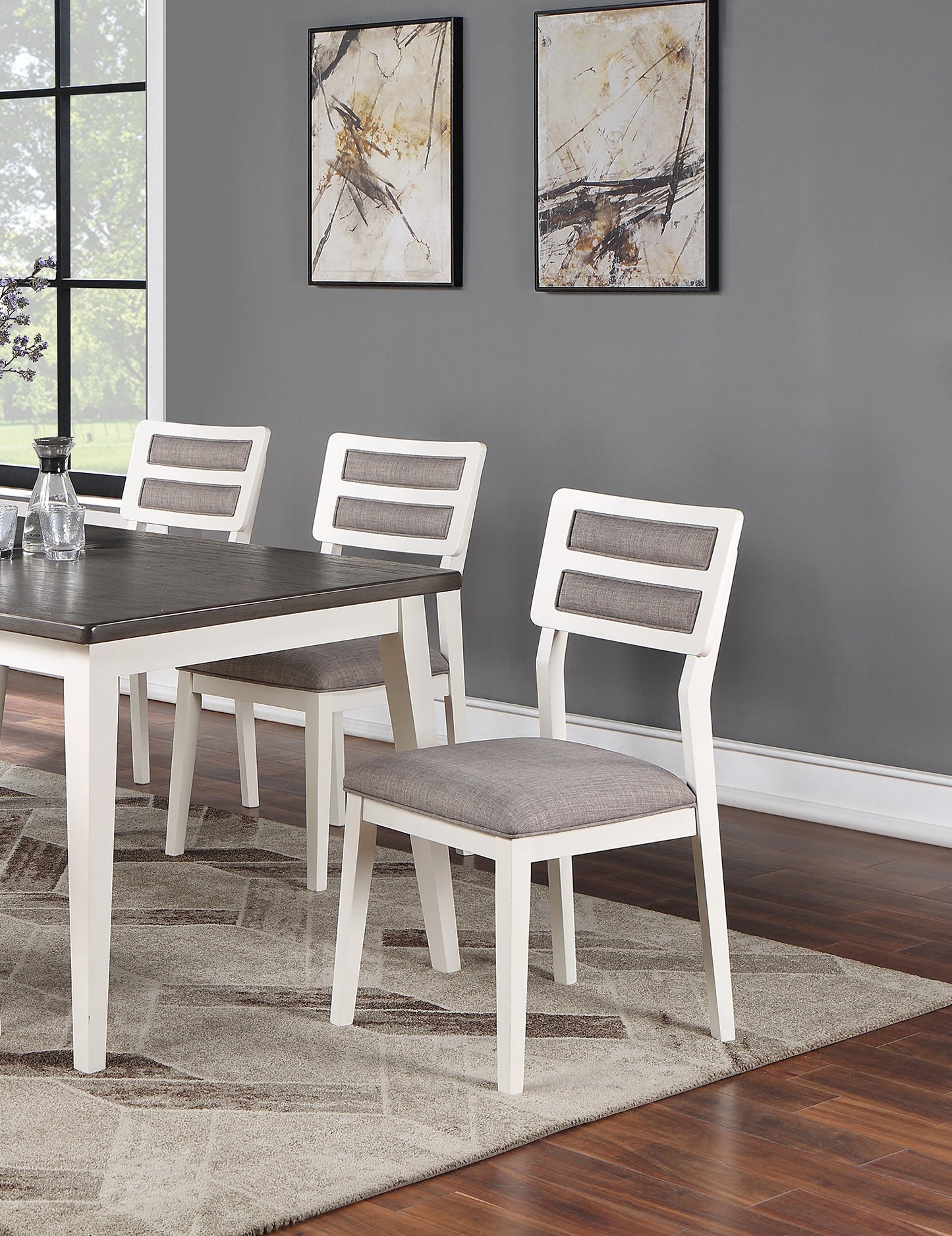 TREATLIFE HOME Set of 2 Contemporary Dining Room Side Chairs with Upholstered Cushion, White and Grey, Ladder Back Design