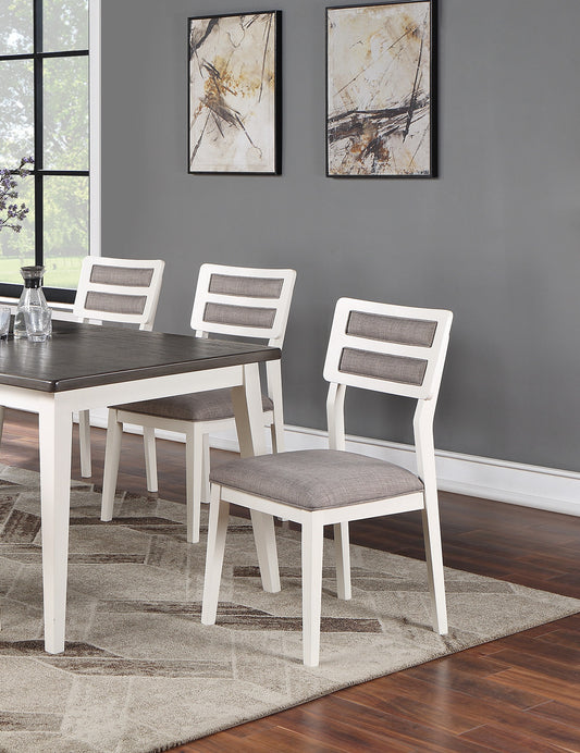TREATLIFE HOME Set of 2 Contemporary Dining Room Side Chairs with Upholstered Cushion, White and Grey, Ladder Back Design