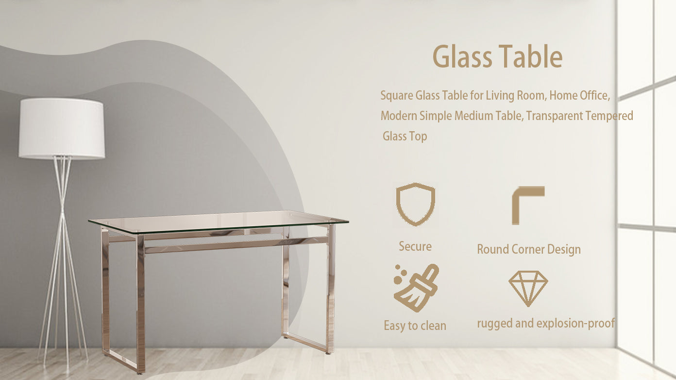 Square glass table with chrome legs for modern living rooms