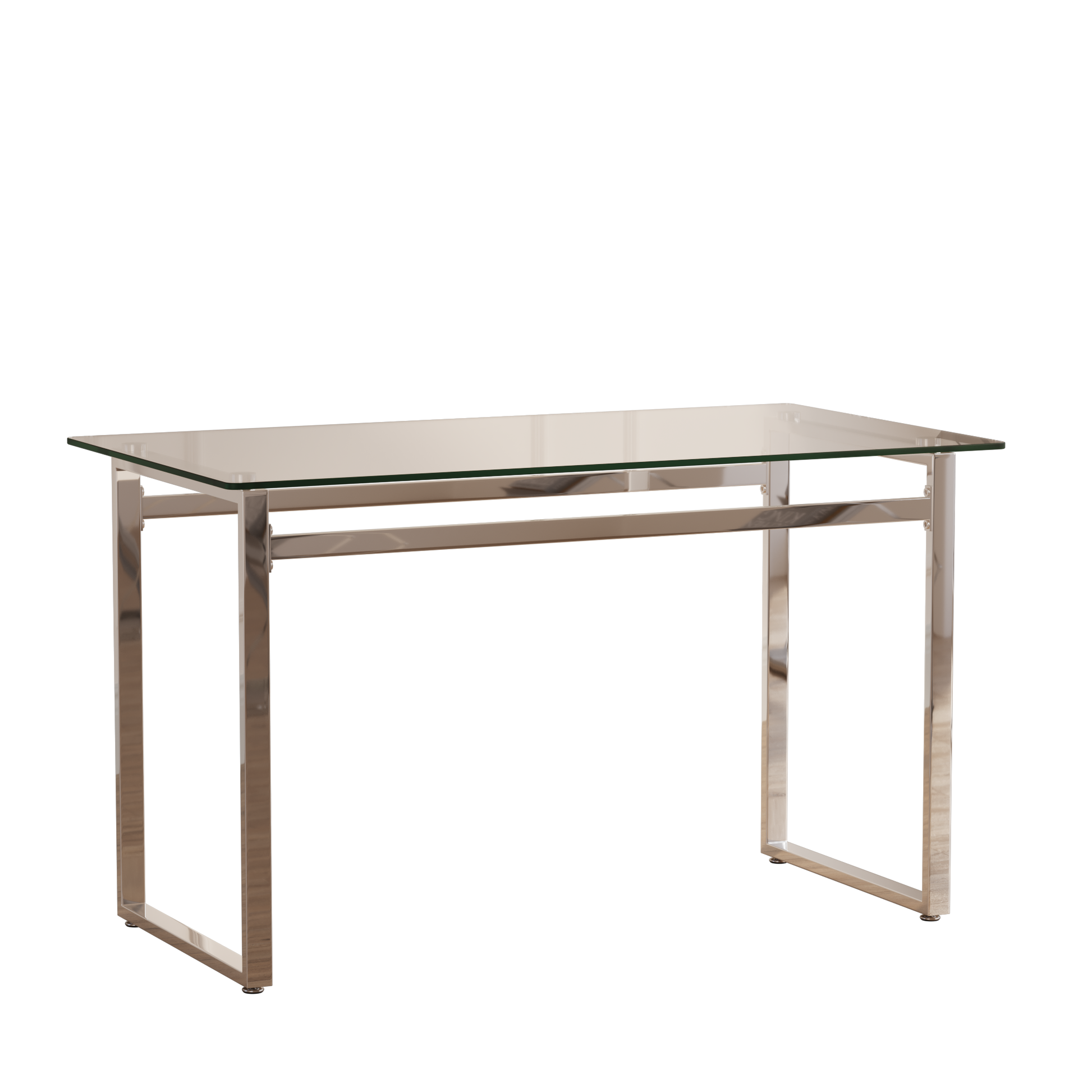 Sleek glass top console table with polished chrome frame