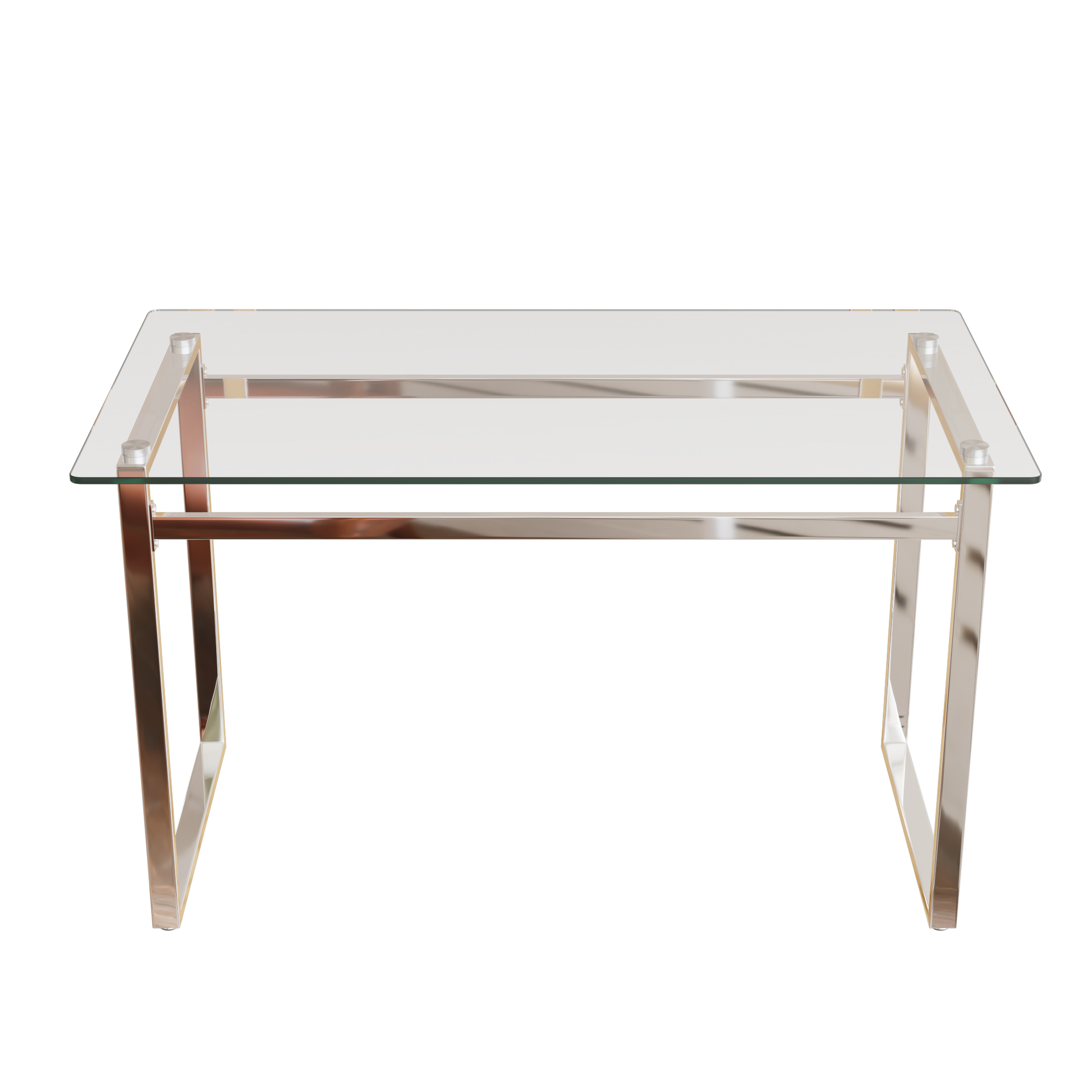 Rectangular glass coffee table with polished chrome frame