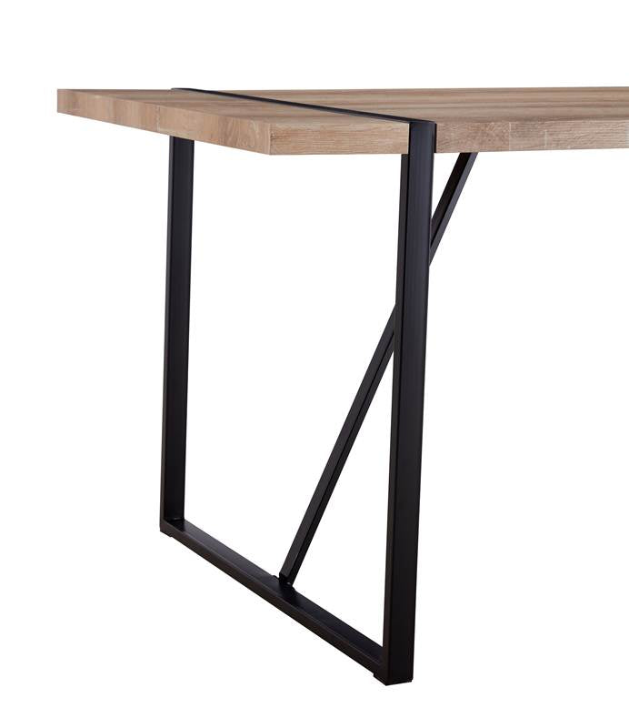 Wooden tabletop desk with modern black metal legs