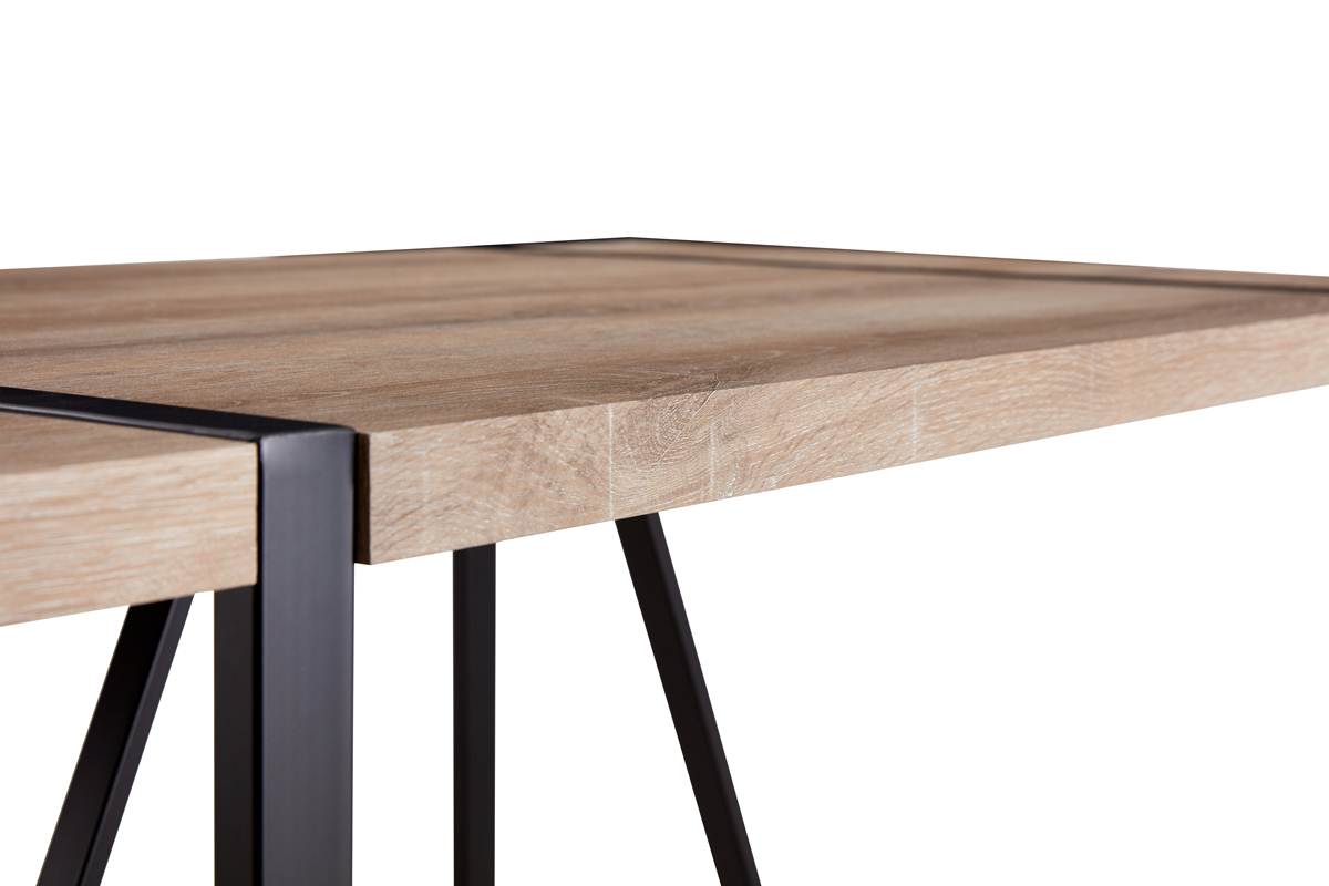Light oak wood desk with black metal legs