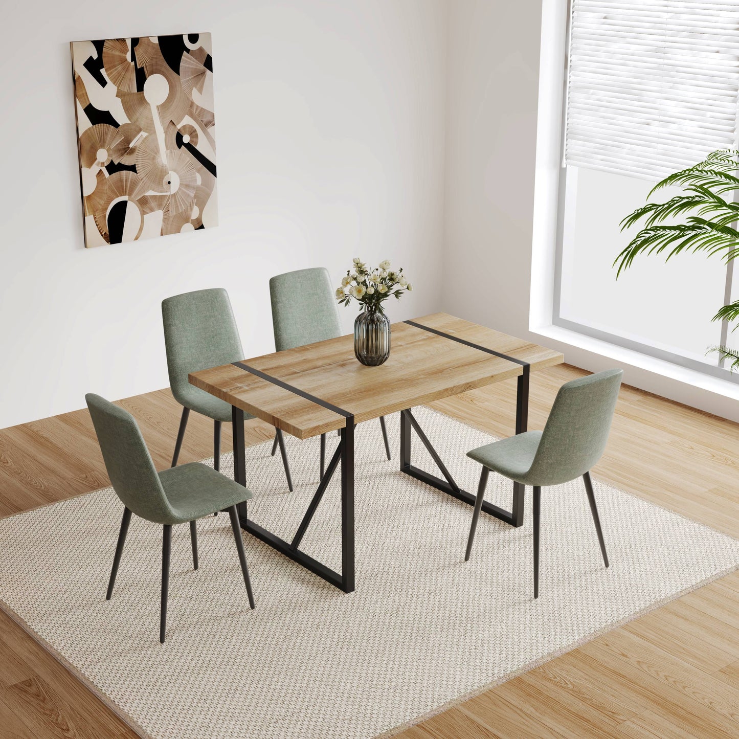 Rustic oak dining table with black metal legs