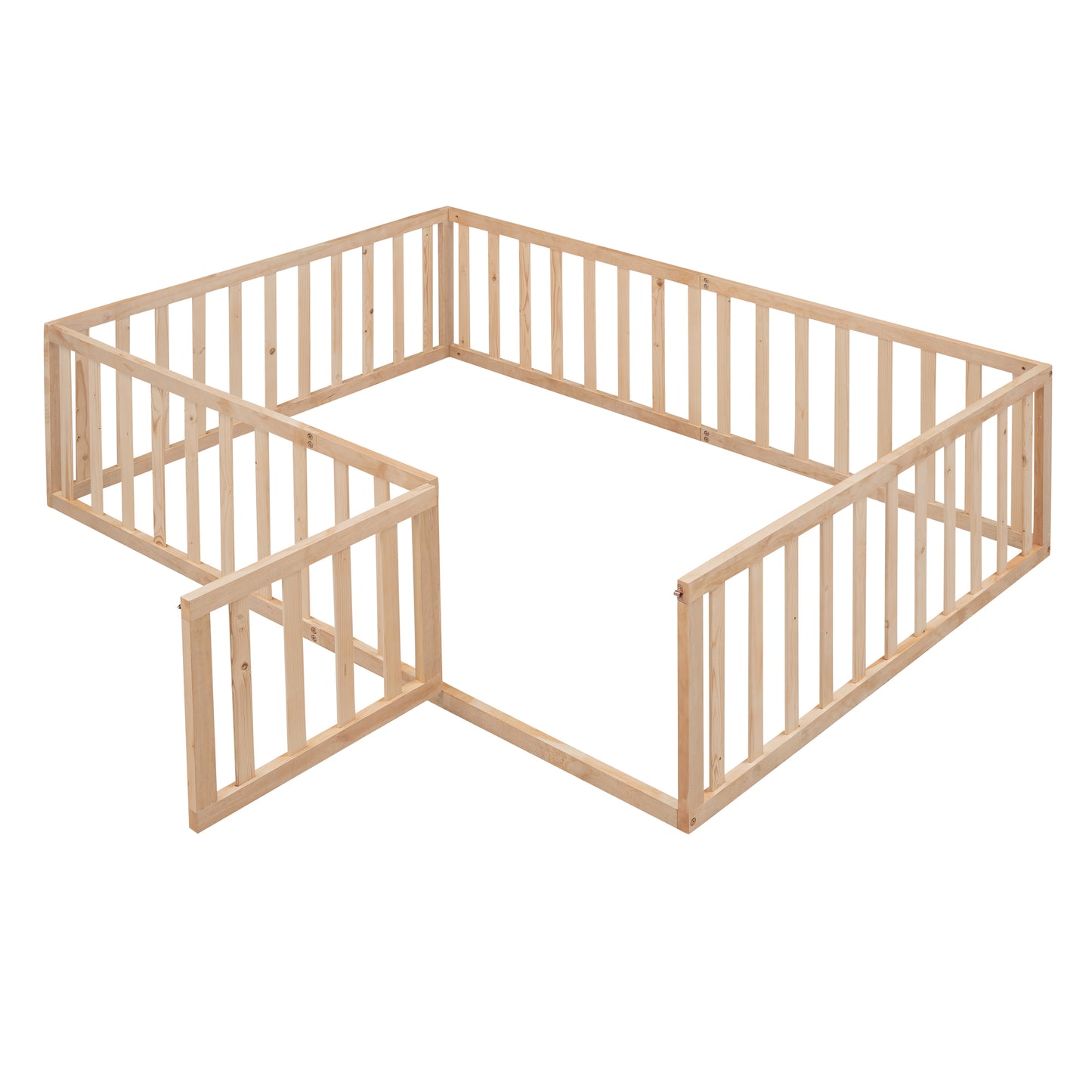 Natural wood toddler bed guardrail with accessible gate