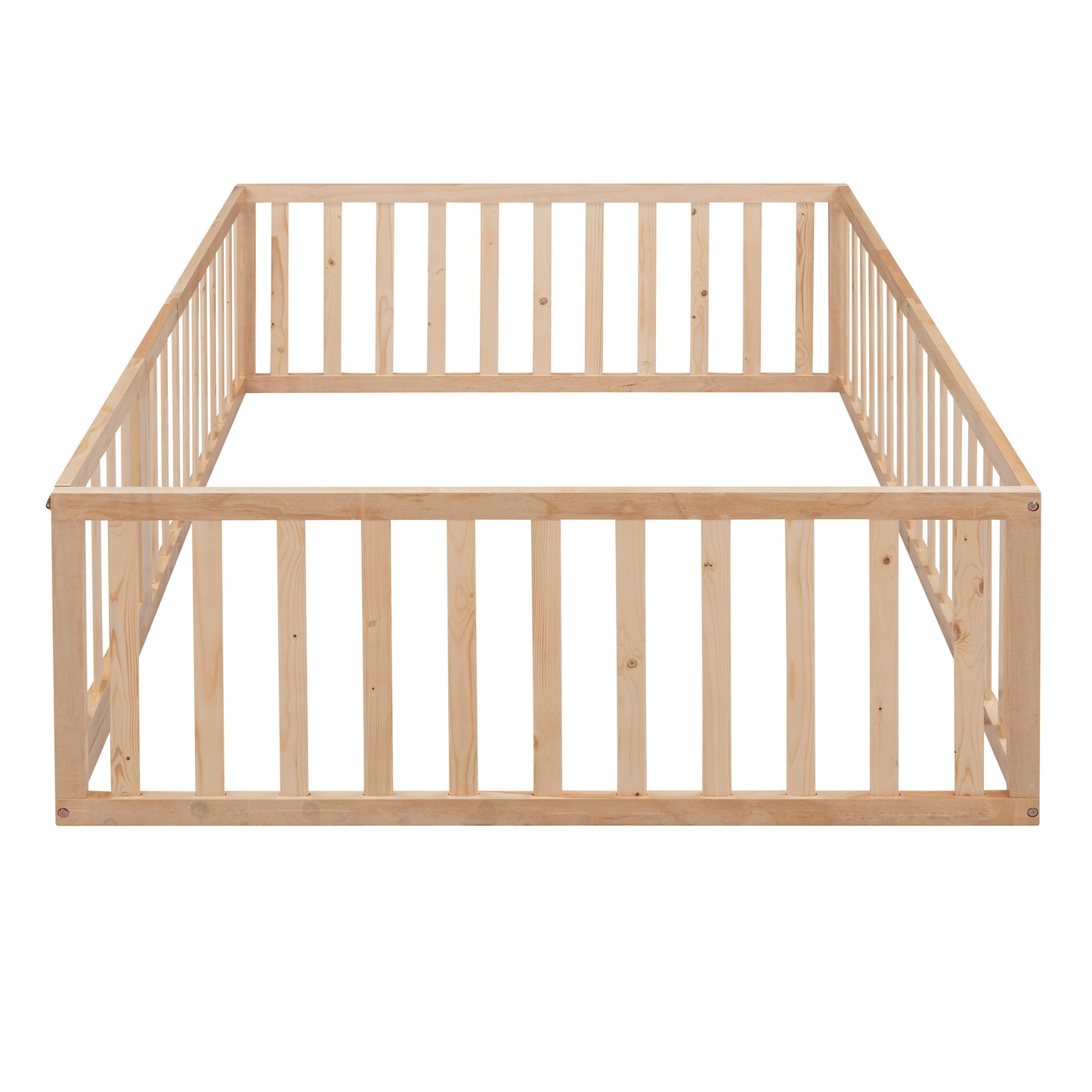 Natural wood toddler bed frame with safety rails