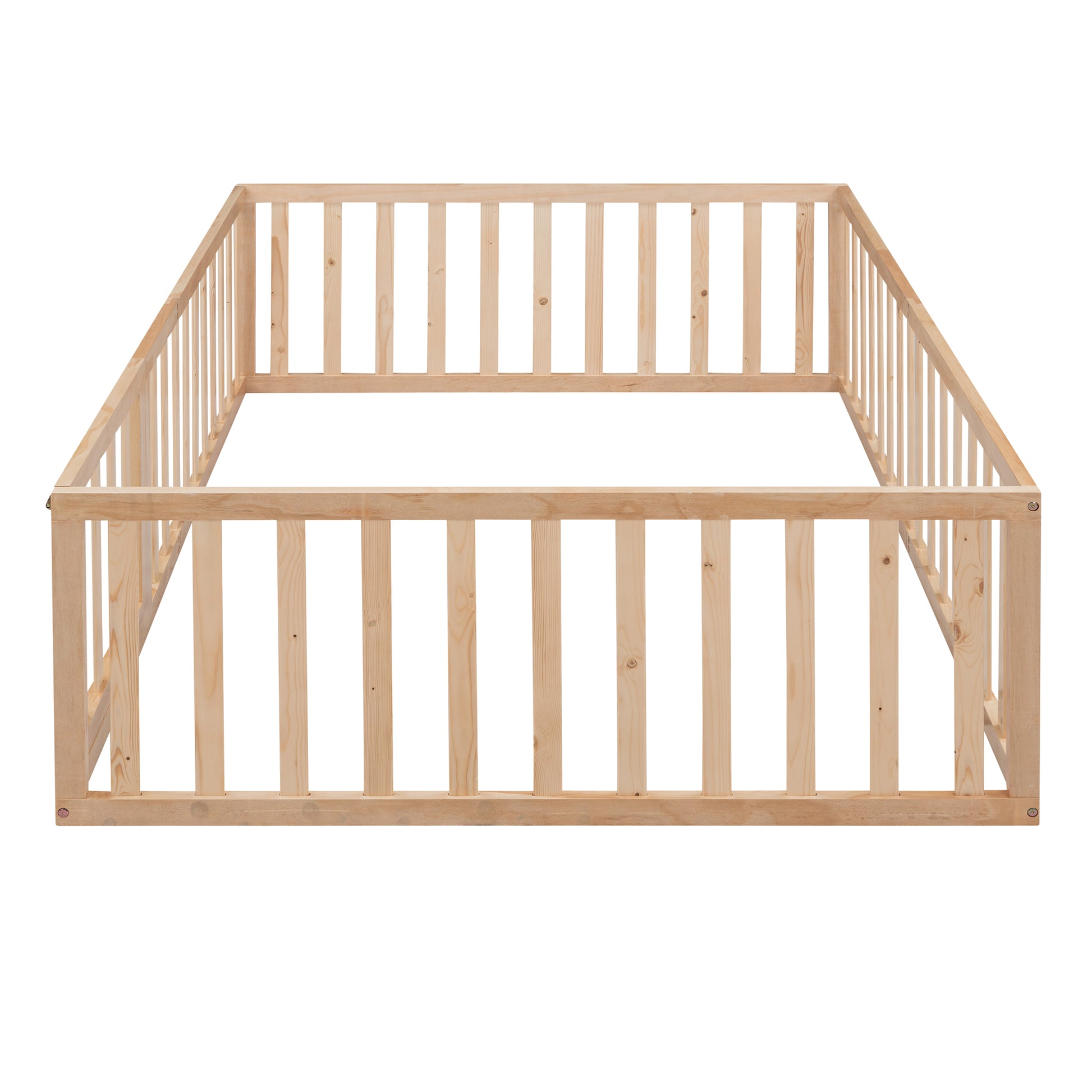 Natural wood toddler bed frame with safety rails