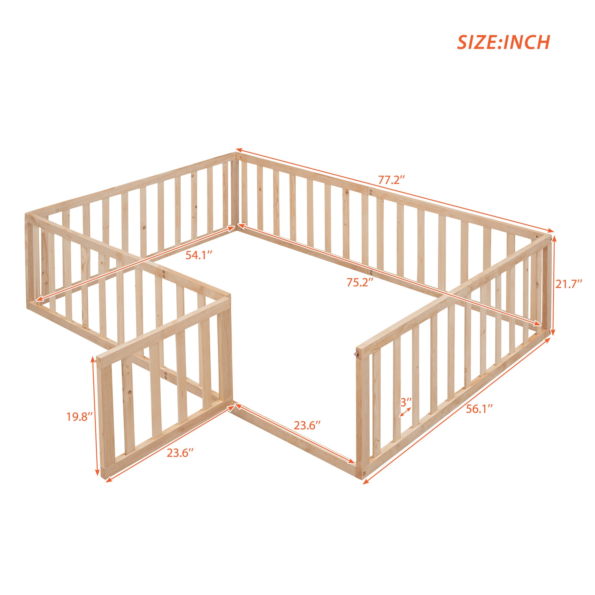 Natural wood toddler playpen with safety rails for babies